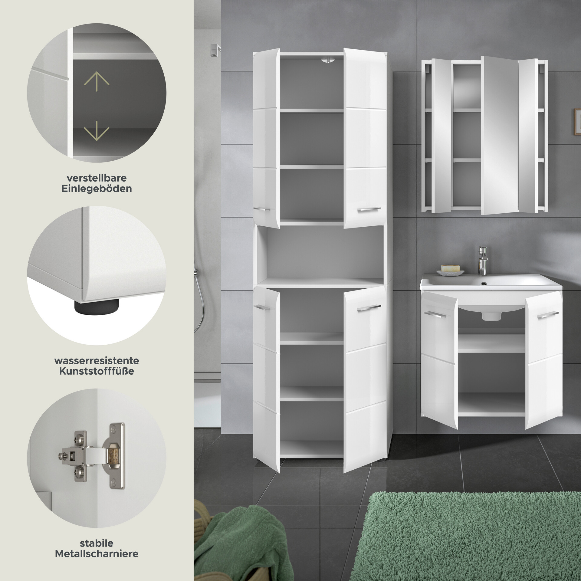 Badezimmer-Set Ice weiß weiß Hochglanz B/H/T: ca. 135x185x46 cm