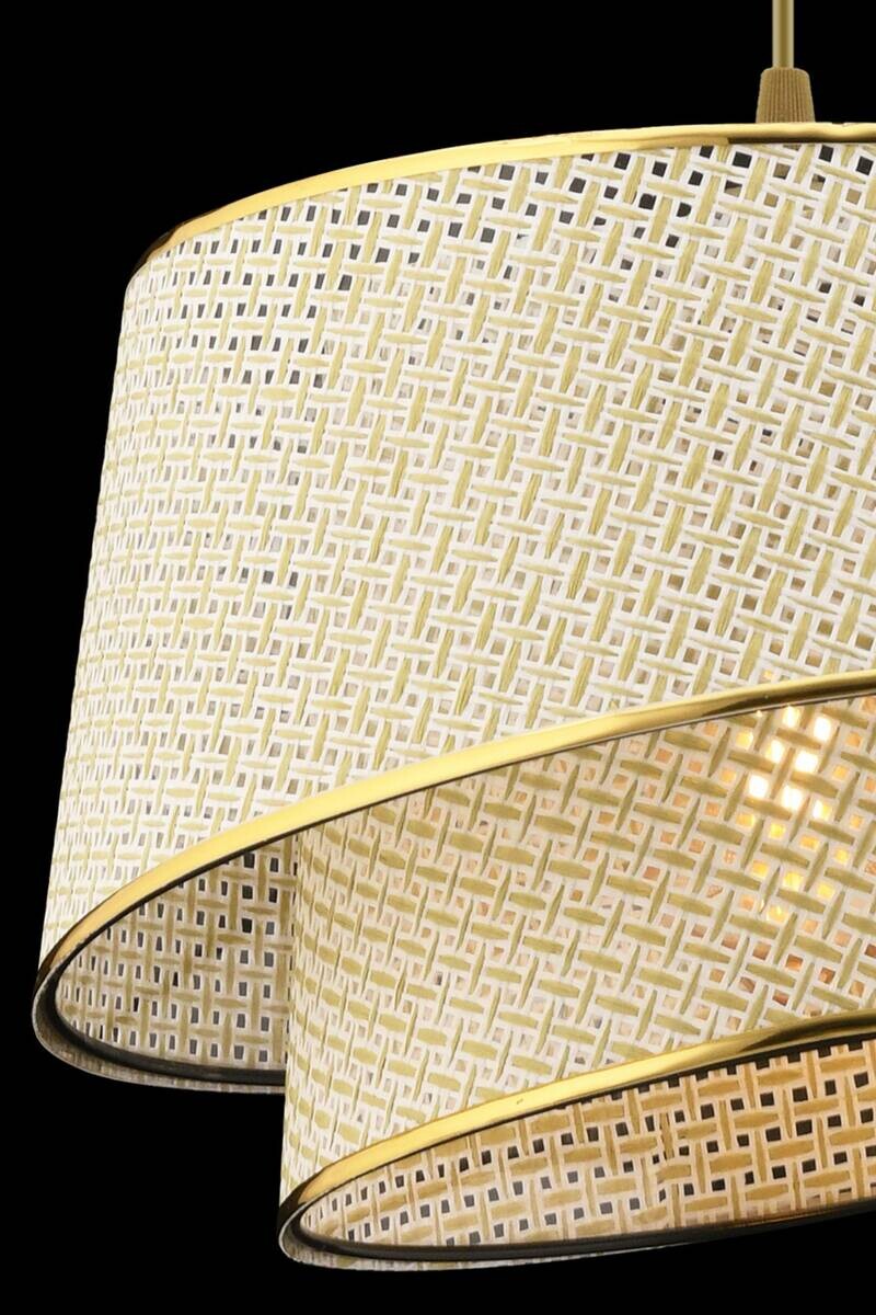 Opviq Pendelleuchte Barette gold creme Stoff Metall B/H/L: ca. 32x65x32 cm E27 1 Brennstellen