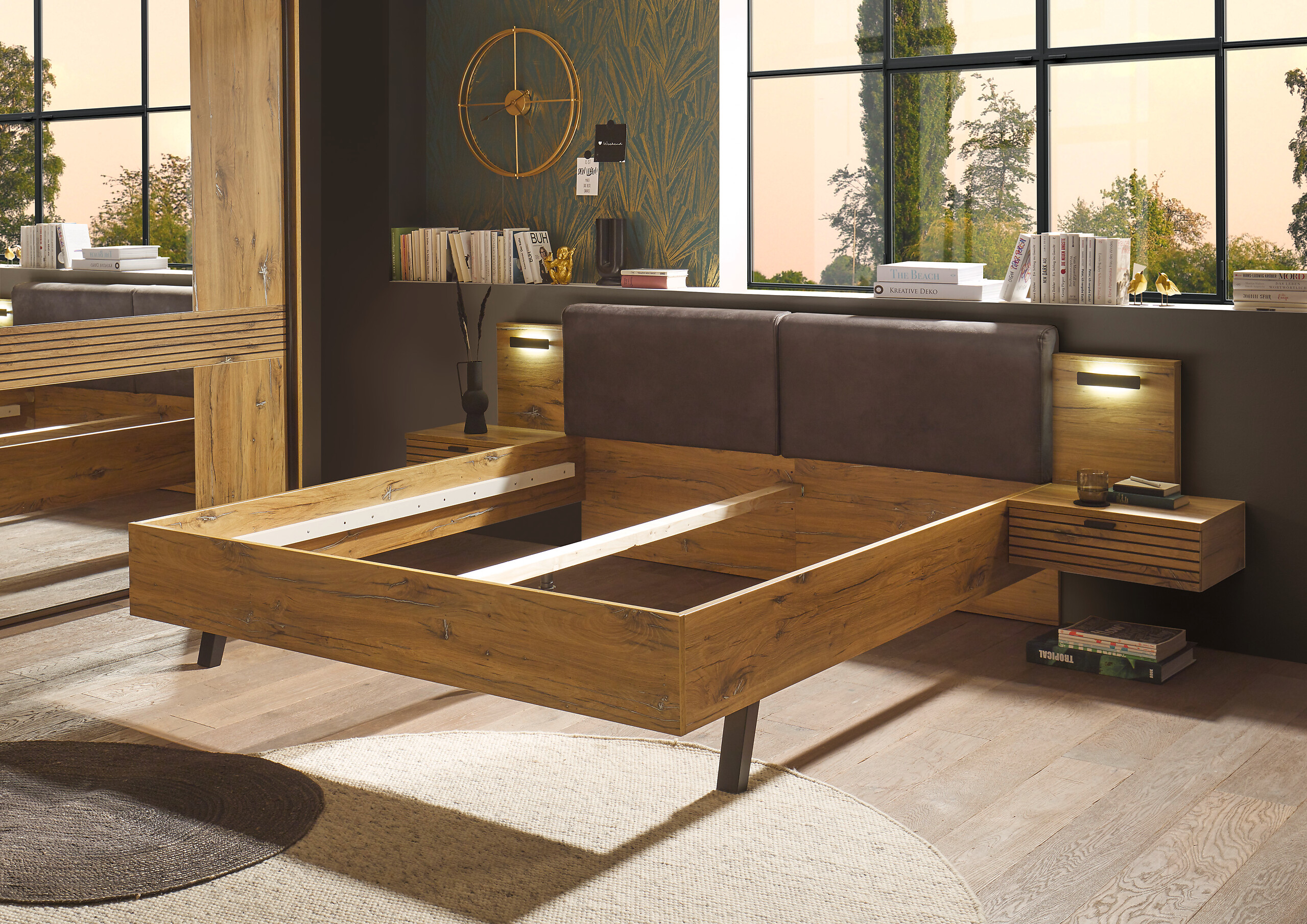 Bett Trattino Oak Flagstaff Optik B/H/T: ca. 295x93x212 cm