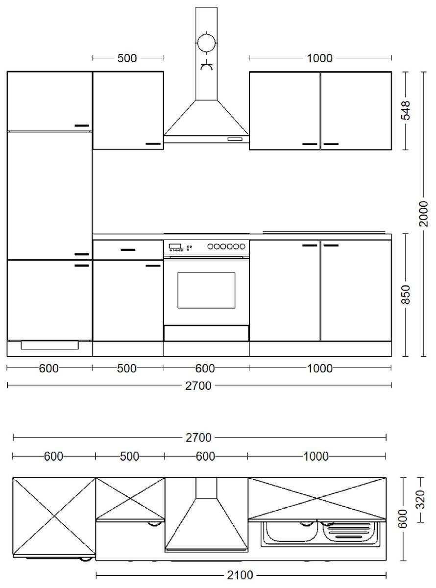 Küchenblock Wito weiß B/H/T: ca. 270x200x60 cm