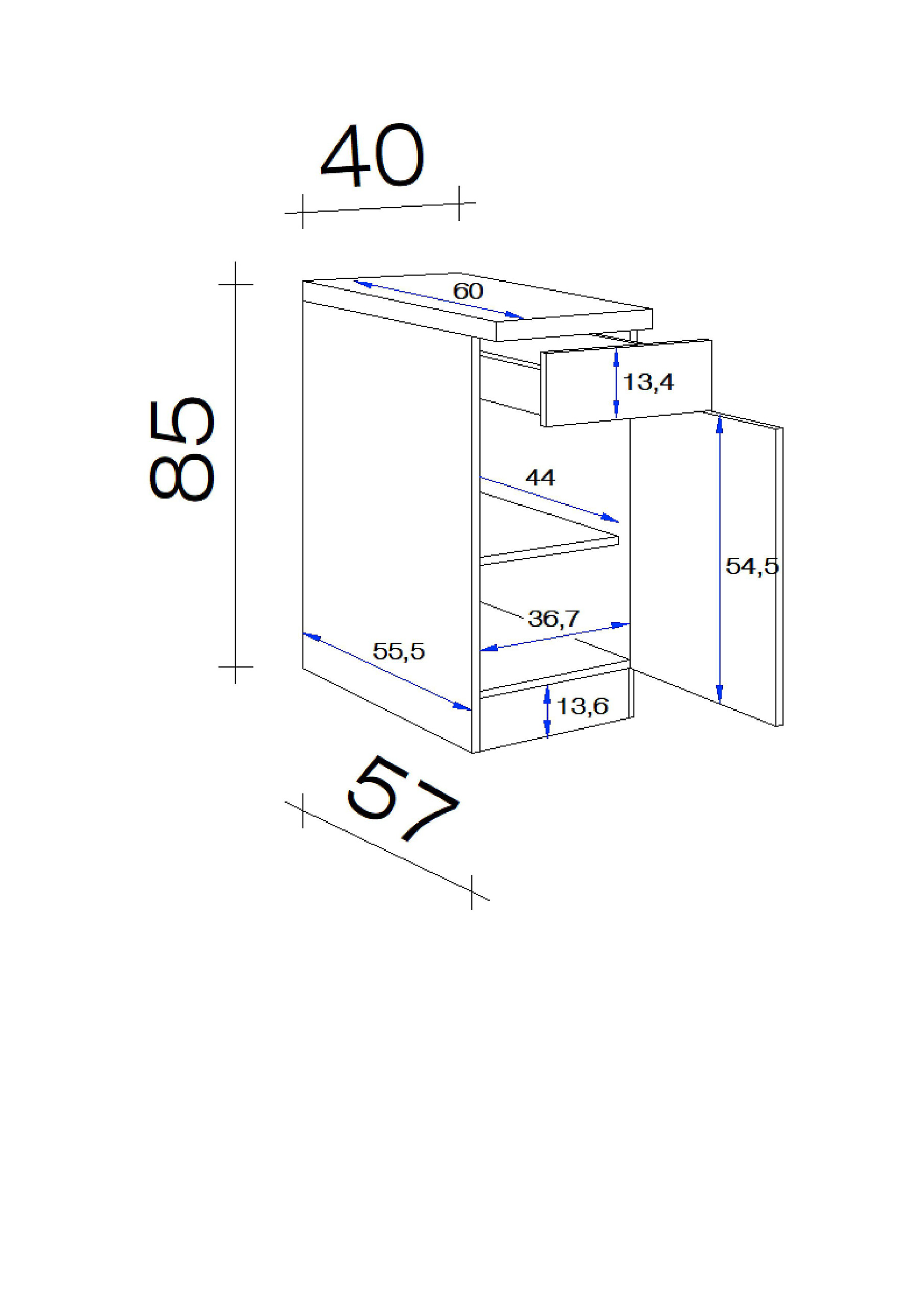 Unterschrank Avila Magnolie matt B/H/T: ca. 40x85x60 cm