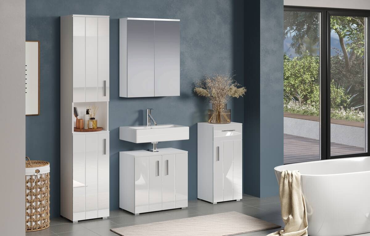 Hochschrank Wons weiß Hochglanz weiß matt B/H/T: ca. 37x192x31 cm