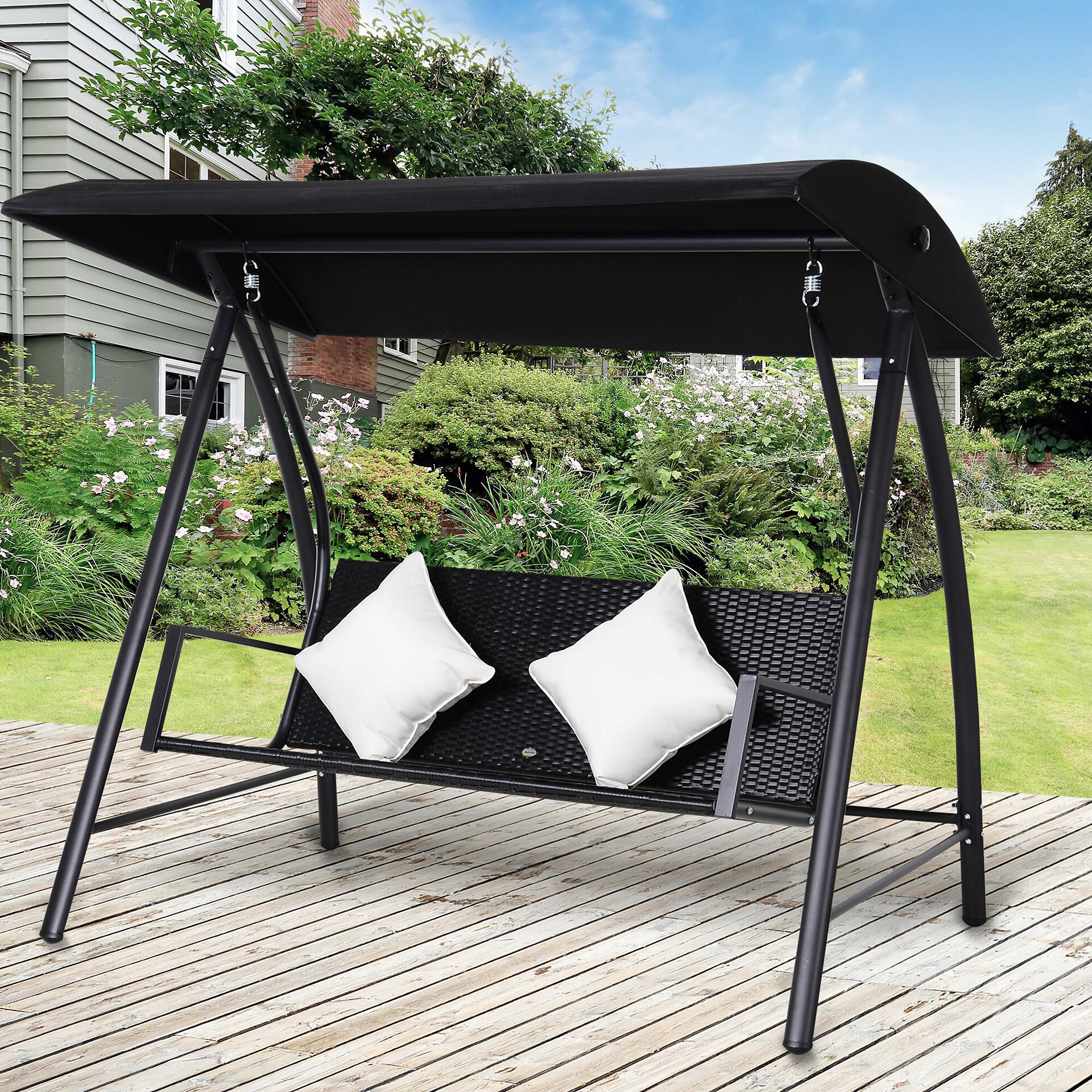 Outsunny Hollywoodschaukel schwarz Polyrattan B/H/L: ca. 124x179x198 cm