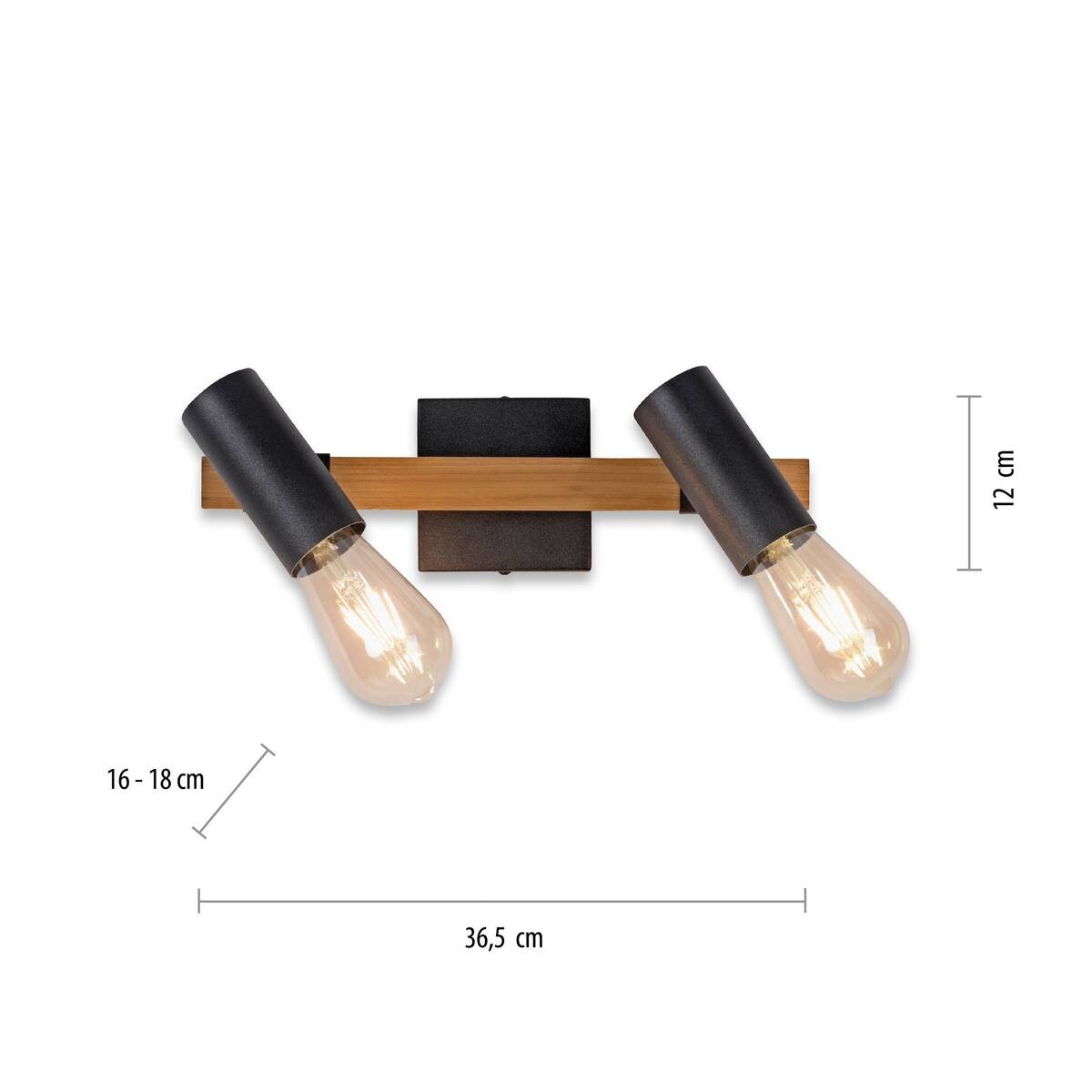 Just Light Deckenleuchte PILON 15162-18 natur schwarz Metall Holz B/H/T: ca. 35x18x10 cm E27 2 Brennstellen
