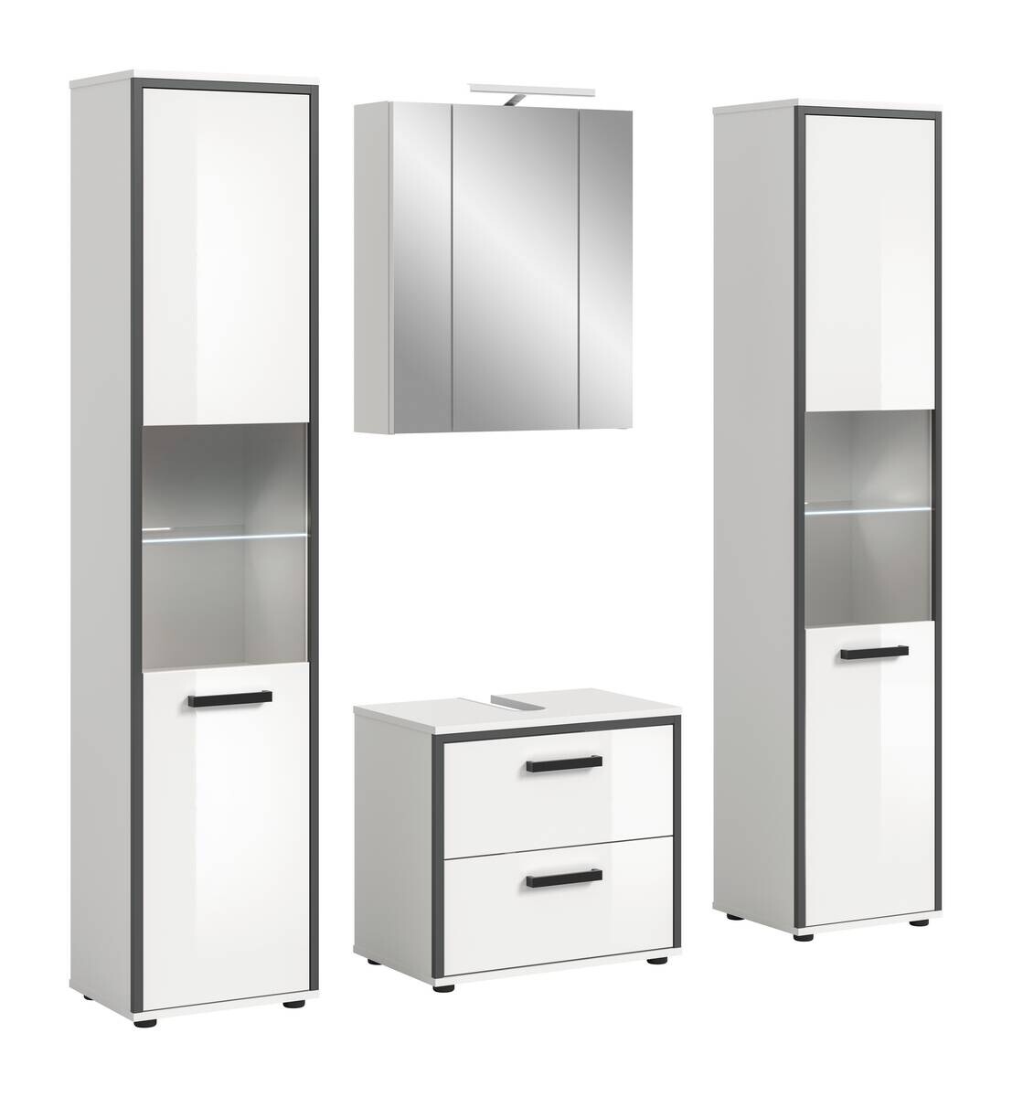 Badblock KOJAK weiß Hochglanz anthrazit grau B/H/T: ca. 171x188x37 cm