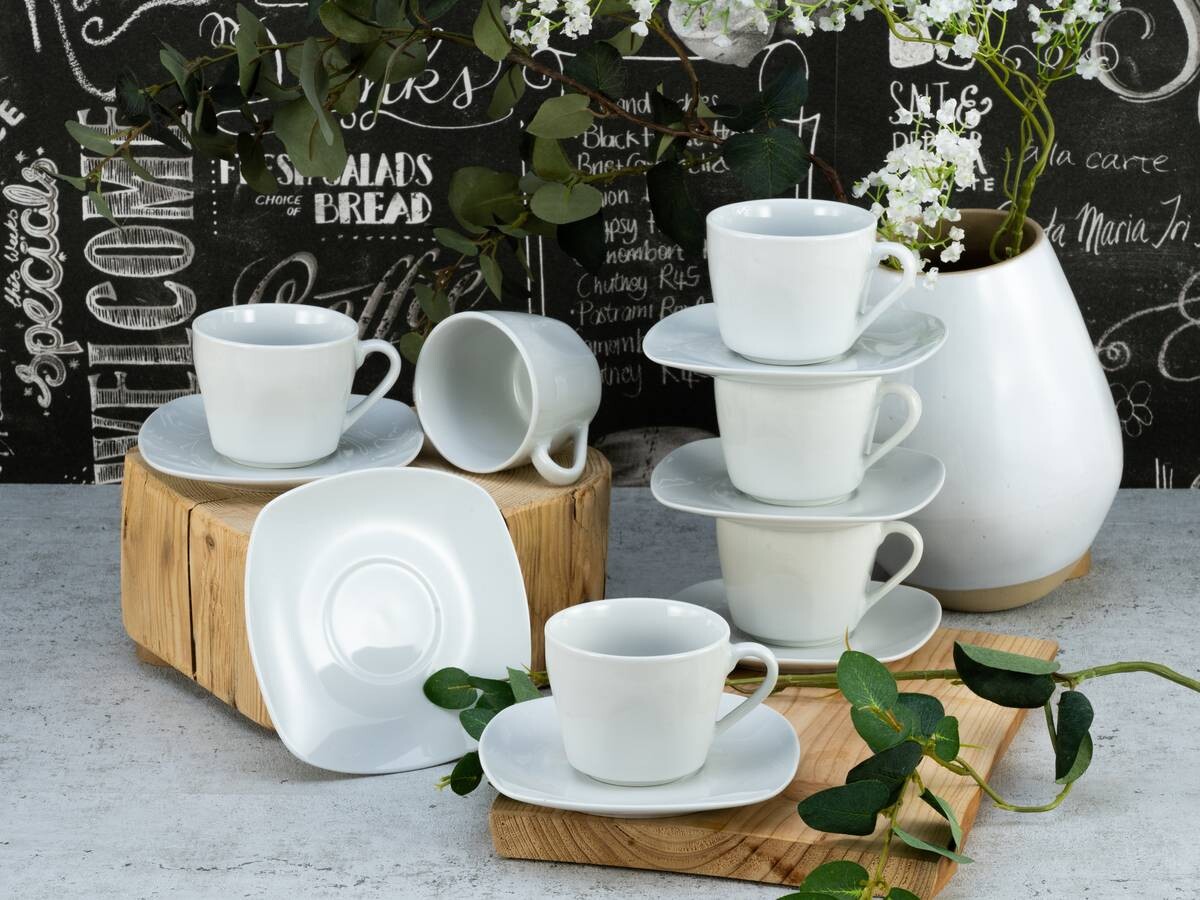 CreaTable Kaffeetassenset Square weiß Porzellan 12 tlg.