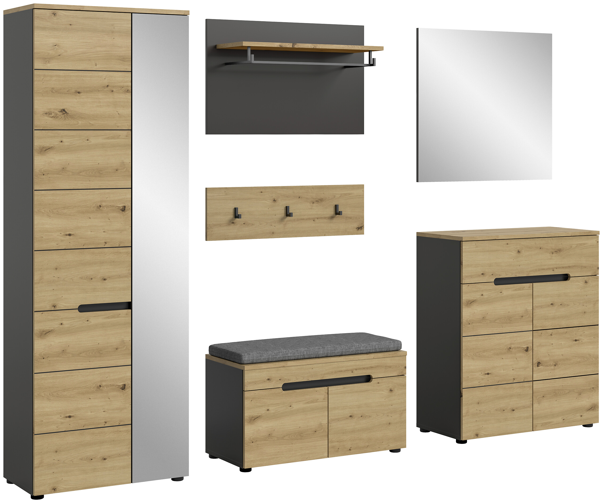 Garderobe Canu basaltgrau Nachbildung Artisan Nachbildung B/H/T: ca. 255x190x37 cm