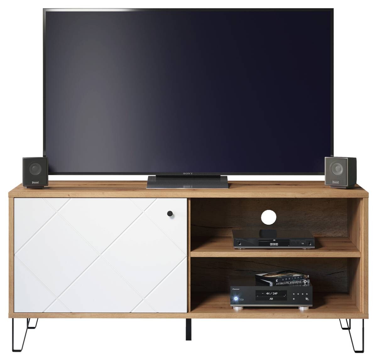 TV-Lowboard Touch weiß matt Eiche Artisan Nachbildung B/H/T: ca. 123x56x40 cm