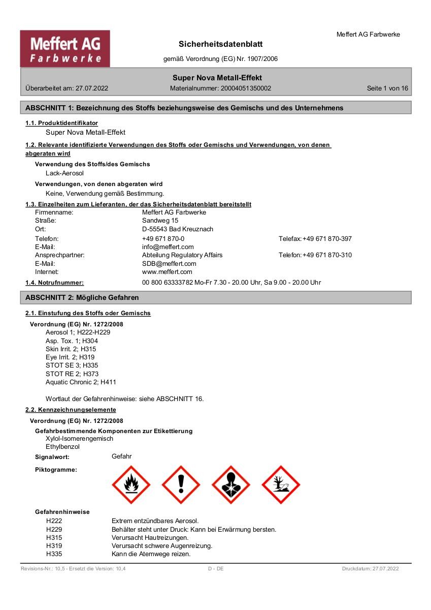 Super-Nova Metall-Effekt Spray gold ca. 0,4 l