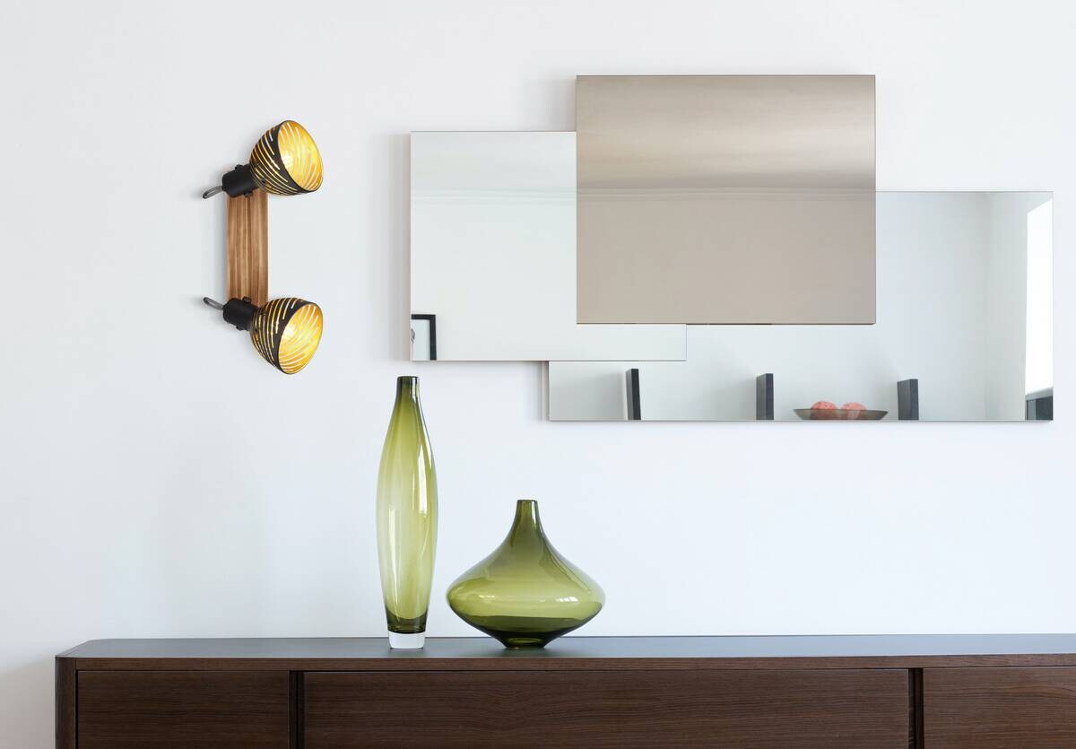 GLOBO Spot gold dunkelbraun Holz B/H/T: ca. 12,5x25x30 cm E27 2 Brennstellen