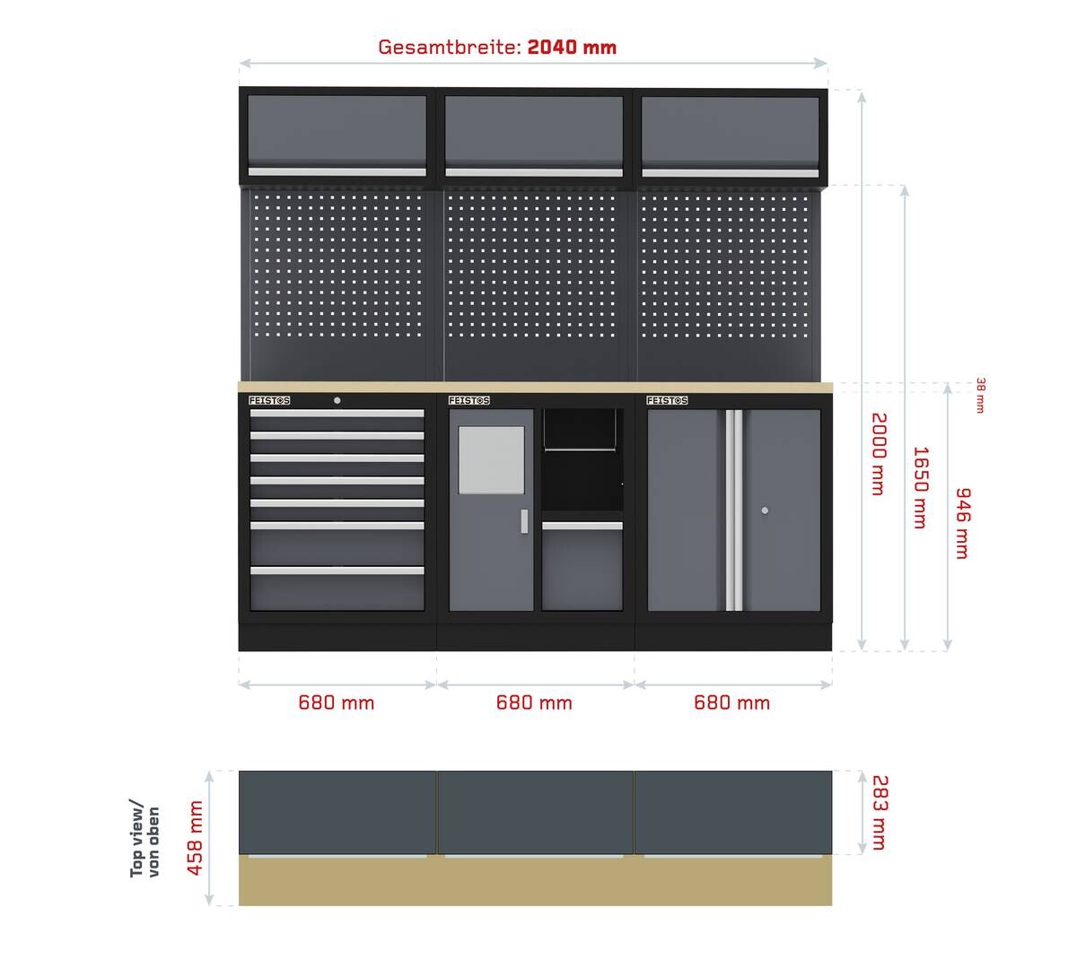 Werkstatteinrichtung Apollo schwarz B/H/L: ca. 204x200x46 cm
