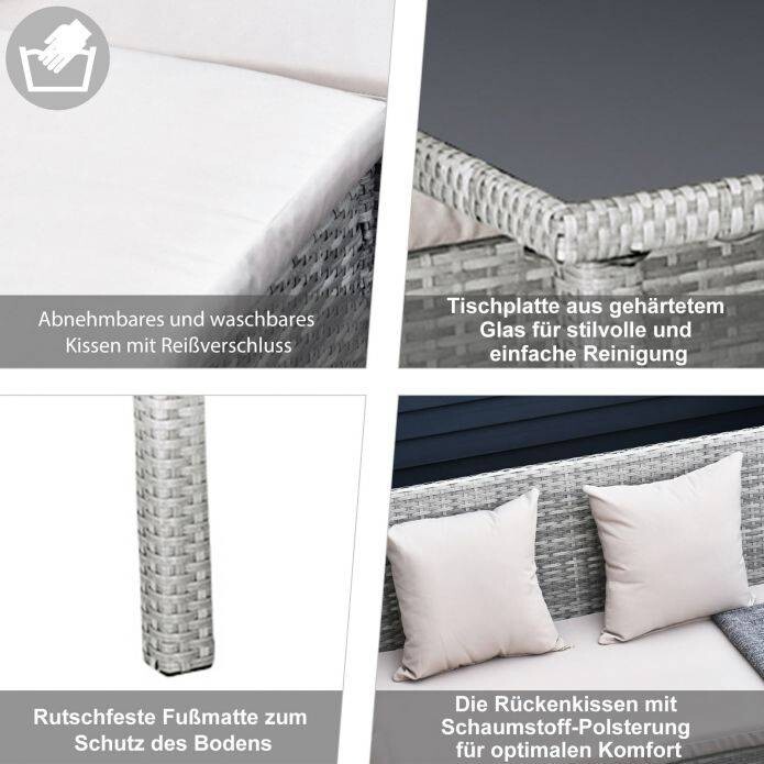Outsunny Gartensitzgruppe grau Polyrattan B/H/L: ca. 142x75x125 cm