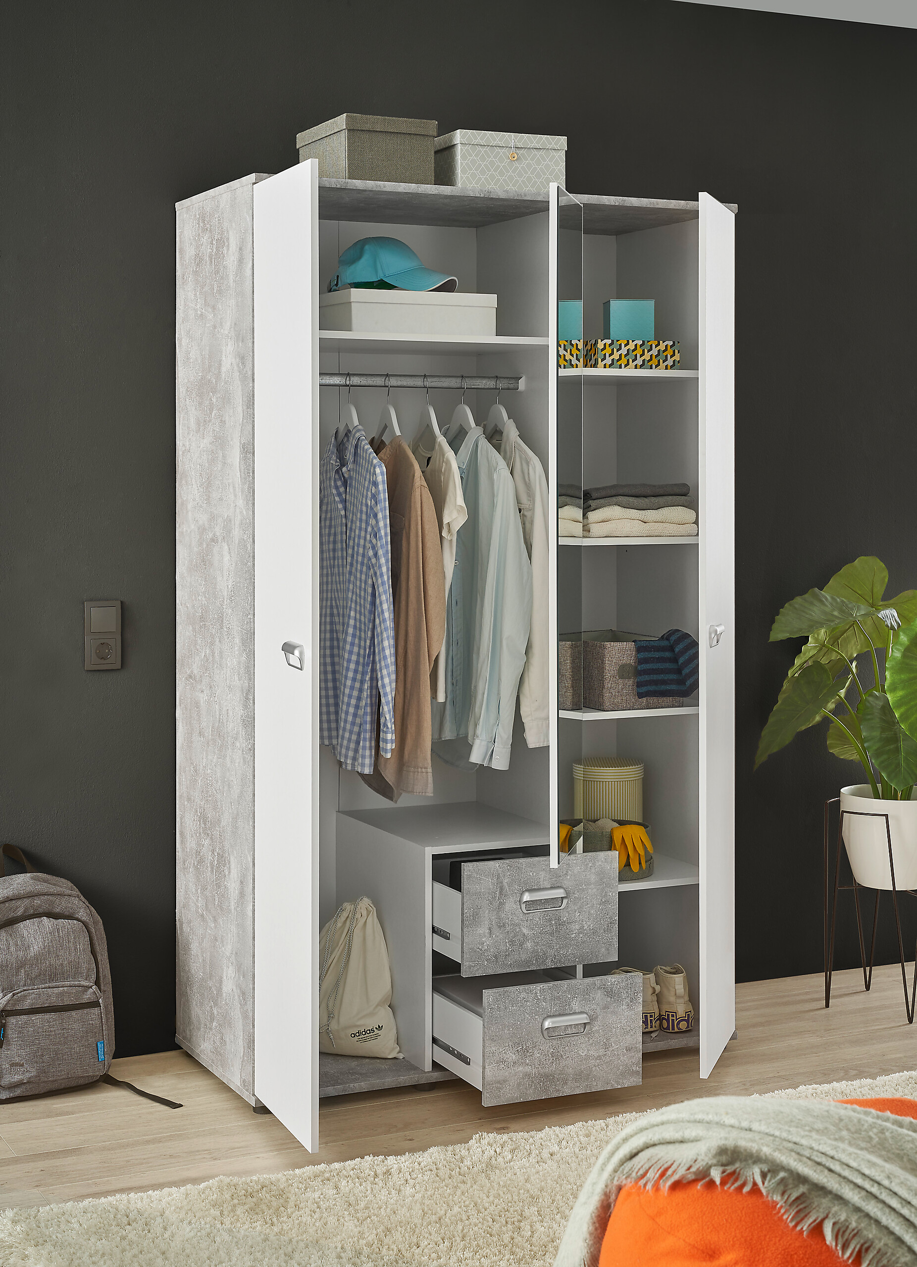 Kleiderschrank Matino Beton B/H/T: ca. 115x191x53 cm