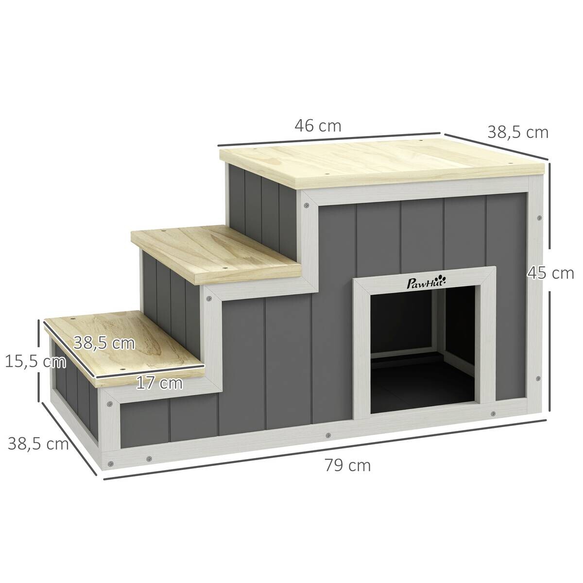 PawHut Hundetreppe, Katzentreppe natur Polypropylen B/H/L: ca. 38,5x79x45 cm