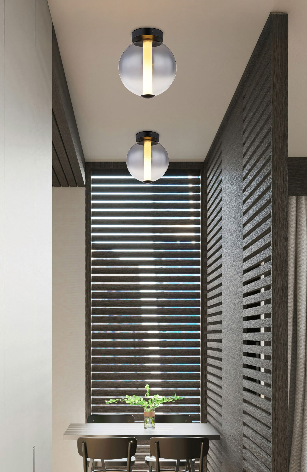 GLOBO Deckenleuchte mattschwarz Rauch Metall Glas H/D: ca. 28,5x25 cm 1 Brennstellen