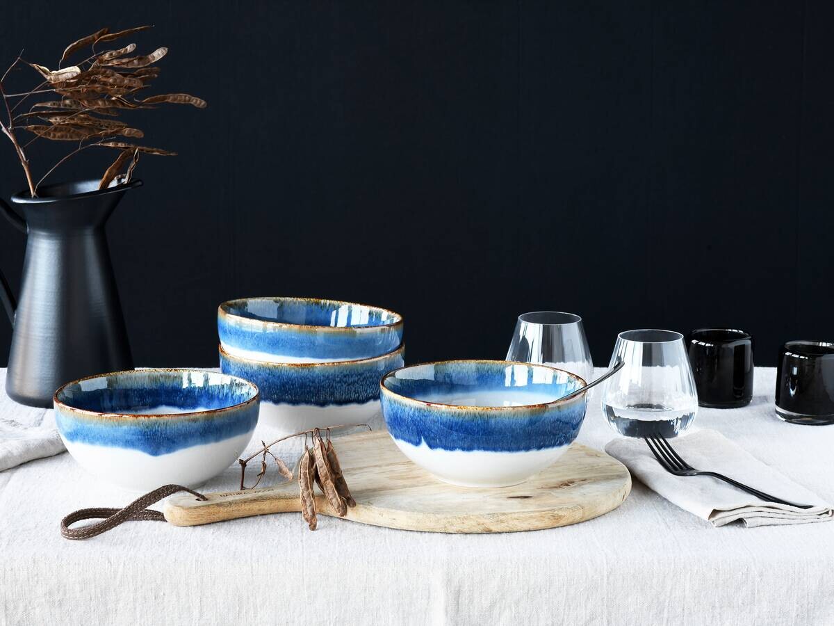 CreaTable Schüssel-Set Cascade blau Steinzeug