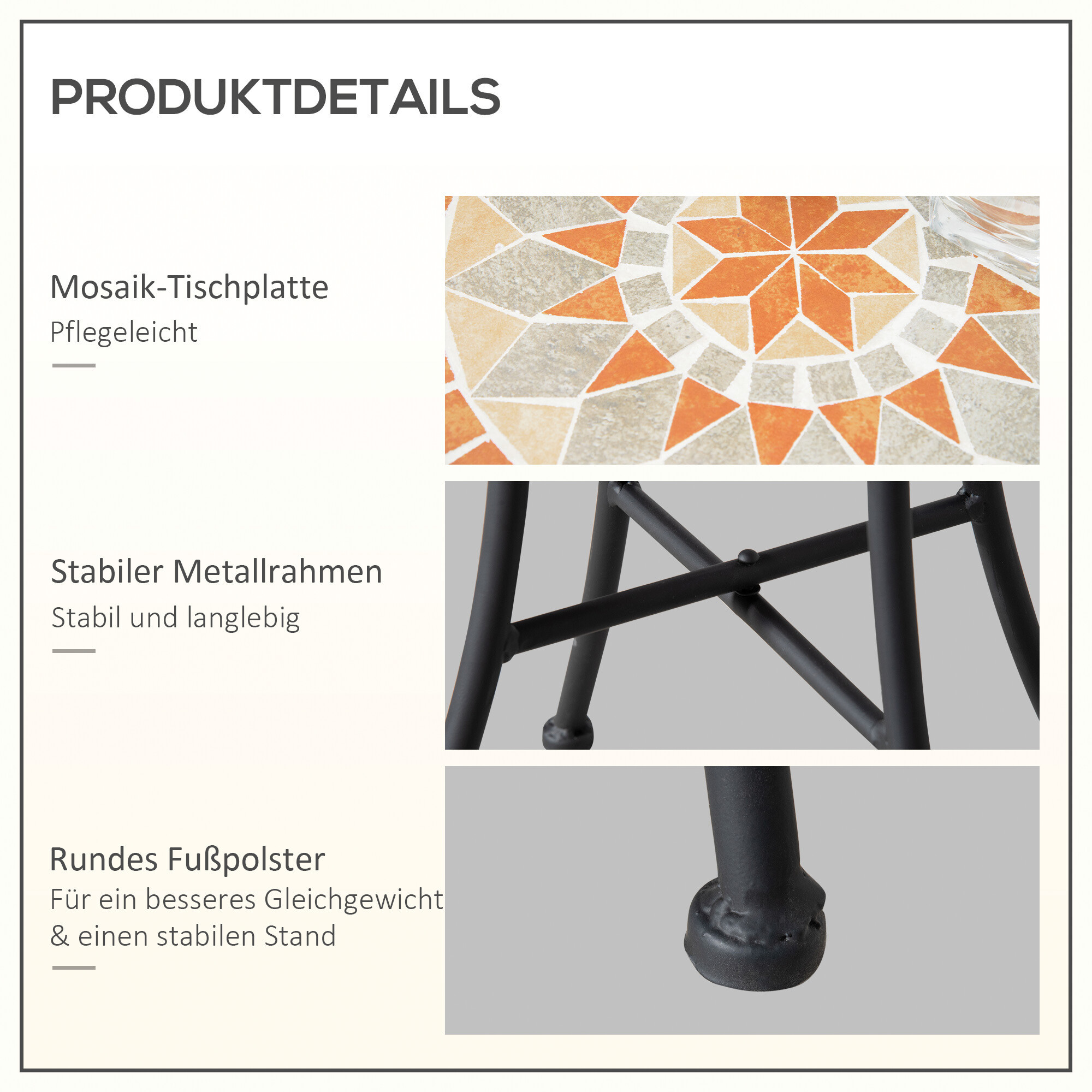 Outsunny Gartentisch schwarz Keramik H/D: ca. 54x36 cm