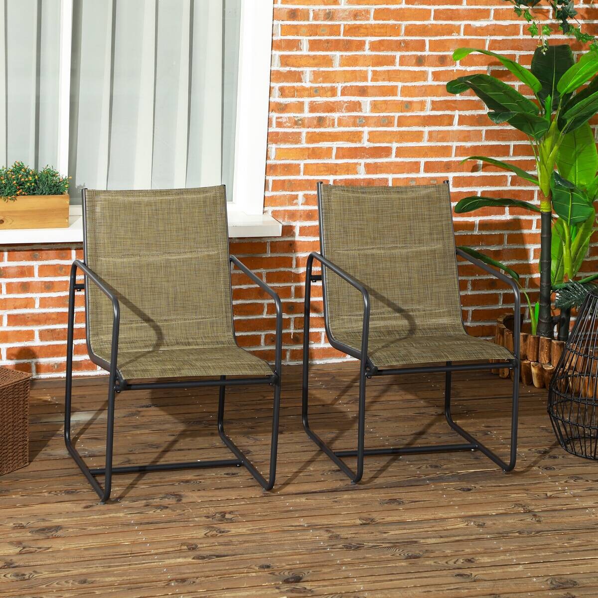 Outsunny Gartenstuhl 2er-Set braun Mesh B/H/L: ca. 66,5x88x54 cm