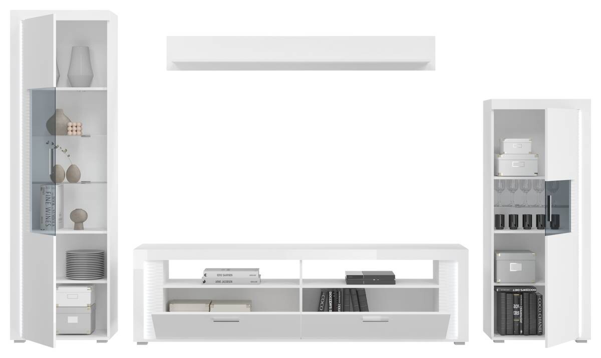 Standvitrine Skylight weiß weiß Hochglanz B/H/T: ca. 60x148x37 cm