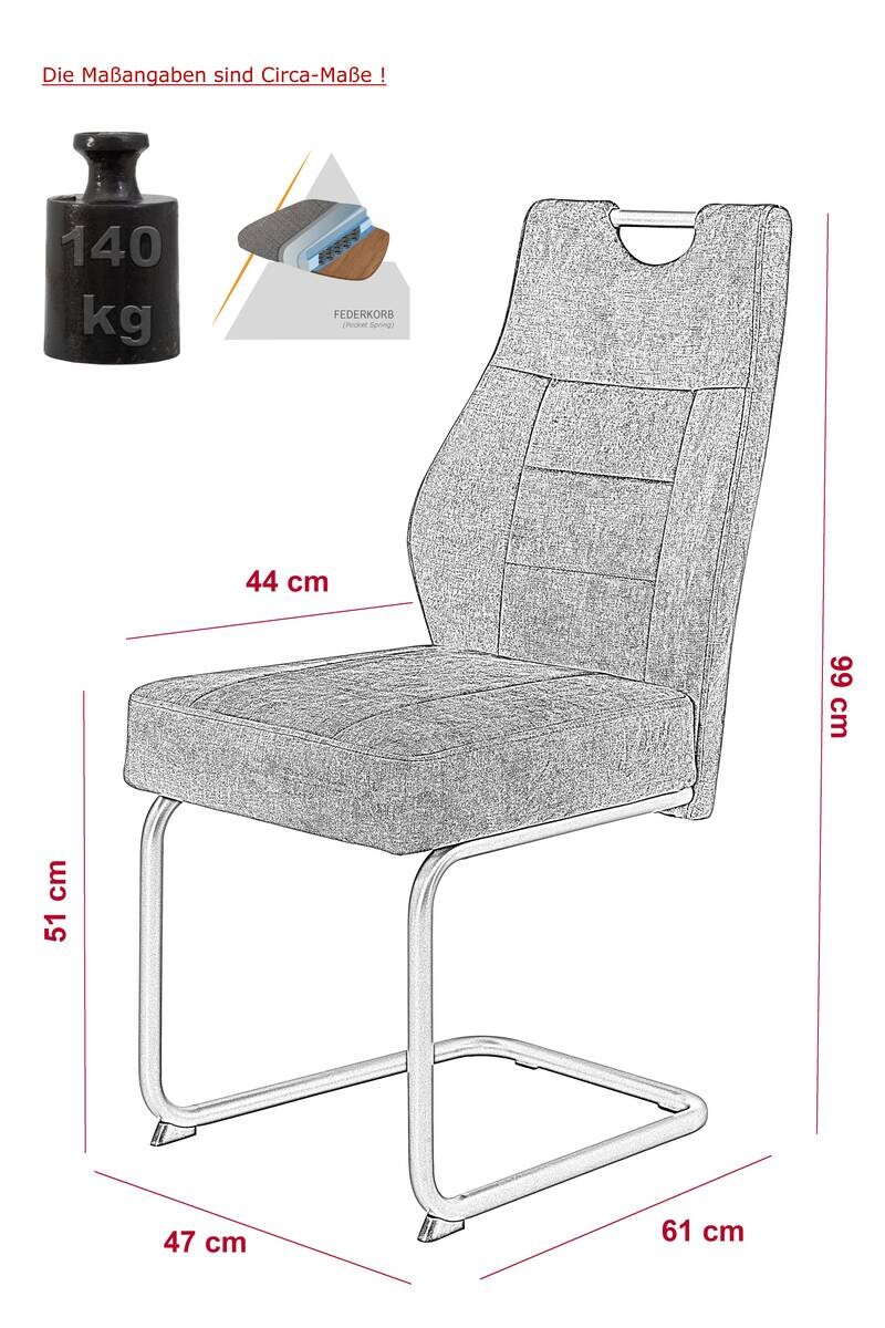 Schwingstuhl Linda II, 2er-Set anthrazit Metall Microfaser B/H/T: ca. 44x97x65 cm
