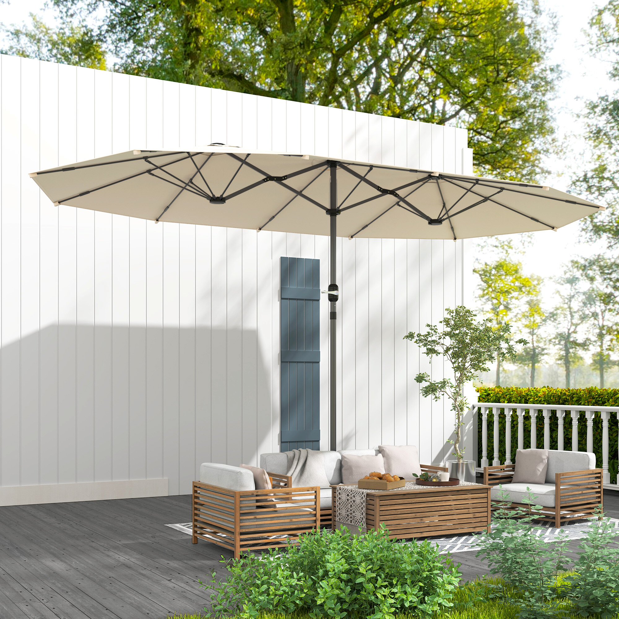 Outsunny Doppelsonnenschirm beige Stahl B/H/L: ca. 260x240x436 cm