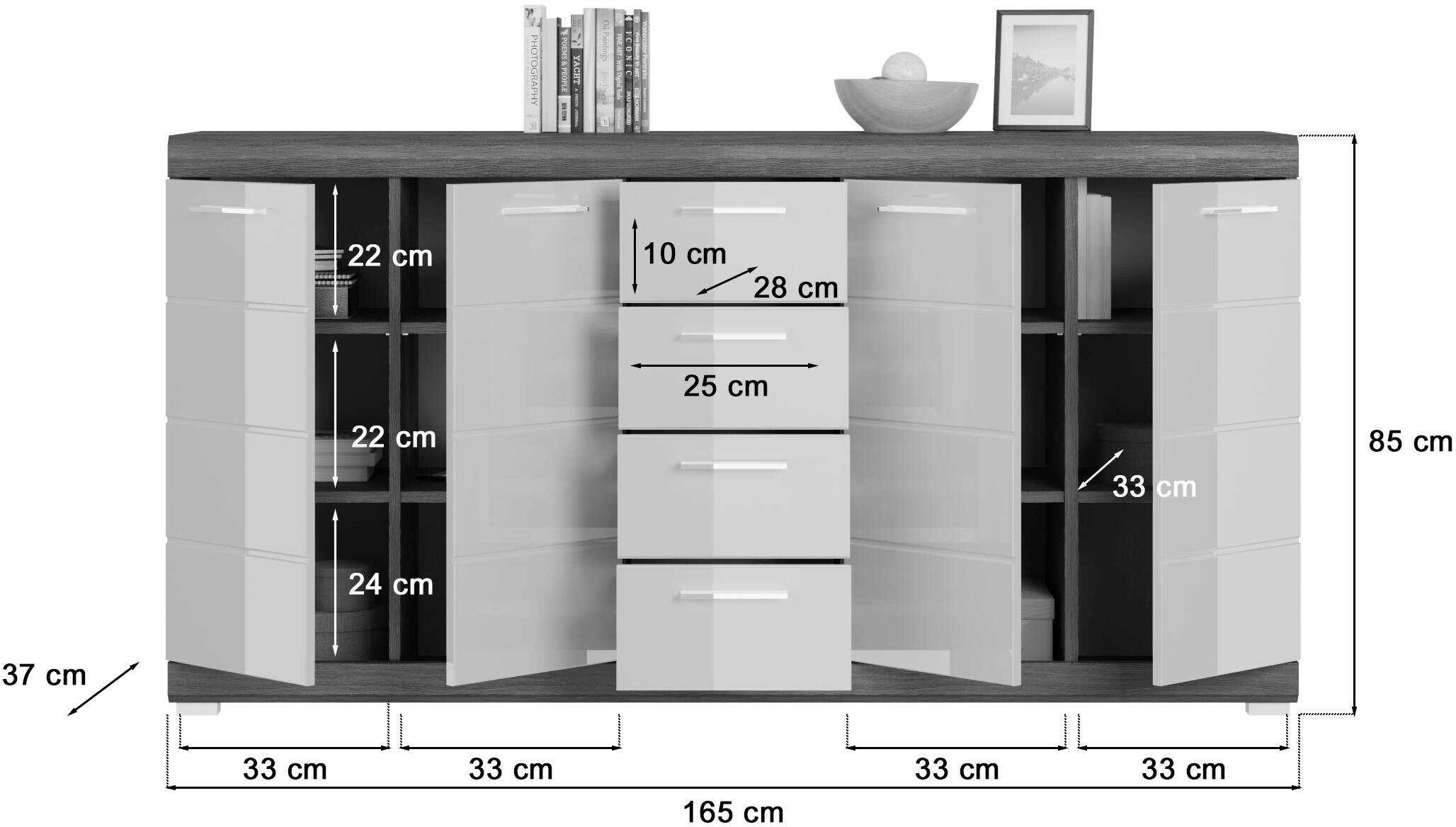 Kommode SCOUT Rauchsilber Nachbildung weiß Hochglanz B/H/T: ca. 165x85x37 cm