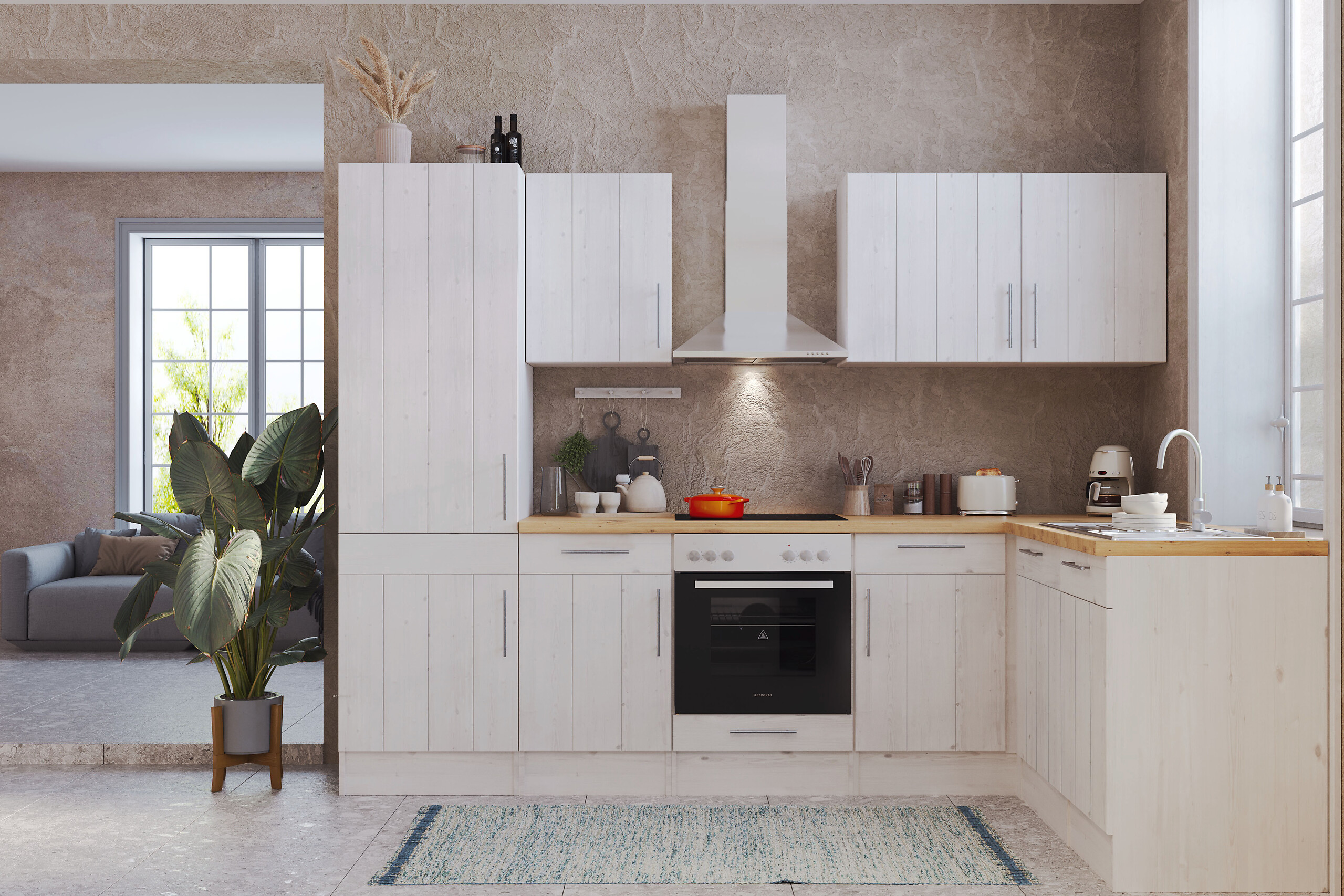 Respekta Winkelküche BERPL280LHWC weiß Lärche Nachbildung B/H/T: ca. 280x211x172 cm Respekta Winkelküche BERPL280LHWC weiß Lärche Nachbildung B/H/T: ca. 280x211x172 cm