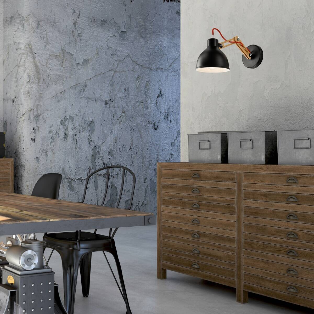 Lamkur Wandleuchte Marcello natur Holz Stahl H/L: ca. 25x35 cm E27 1 Brennstellen