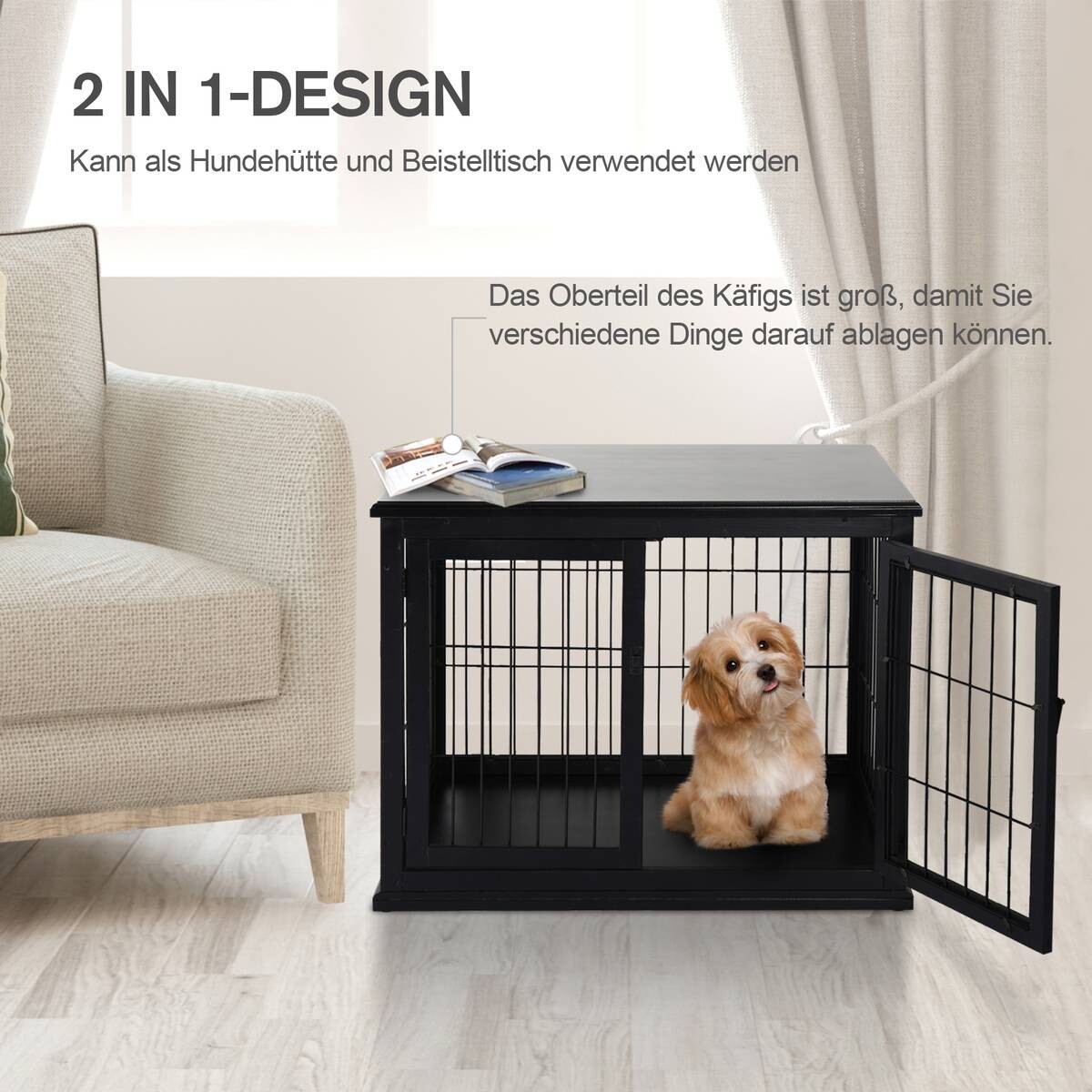 PawHut Hundekäfig schwarz MDF B/H/T: ca. 81x66x59 cm