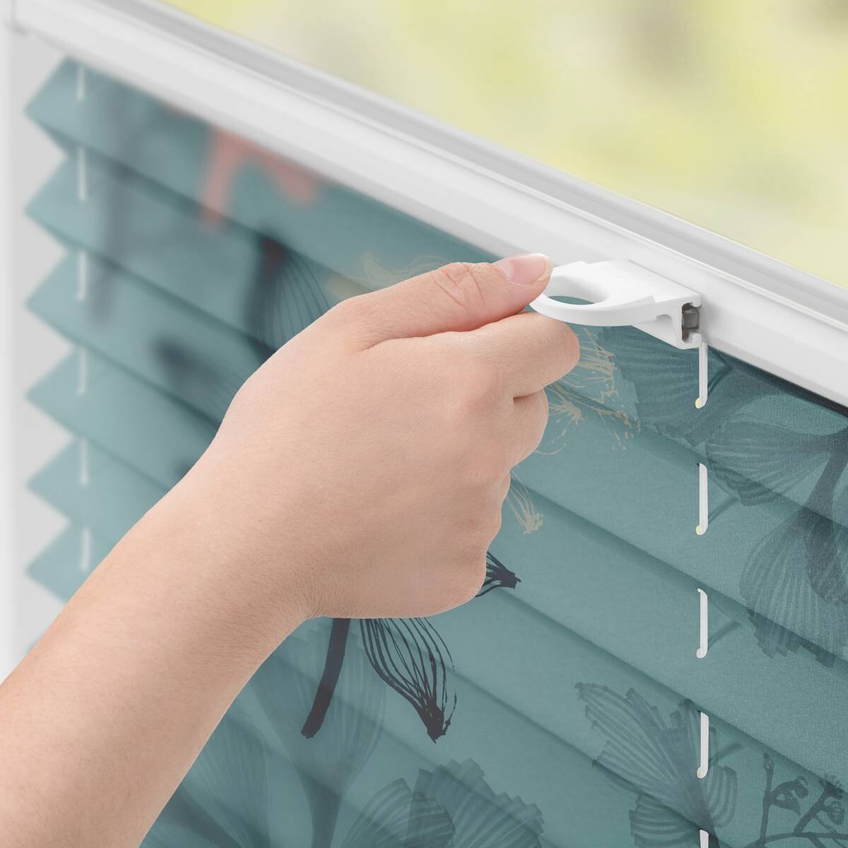 LICHTBLICK Spannplissee Aqua Floral blau B/L: ca. 45x130 cm