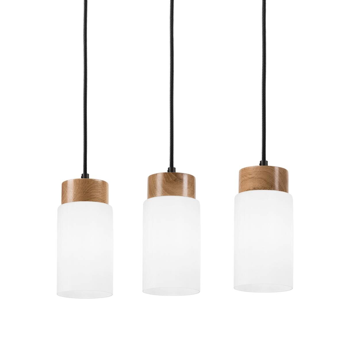 Lamkur Hängeleuchte Marcus schwarz Glas Stahl Holz B/H/L: ca. 65x20x20 cm E27 3 Brennstellen