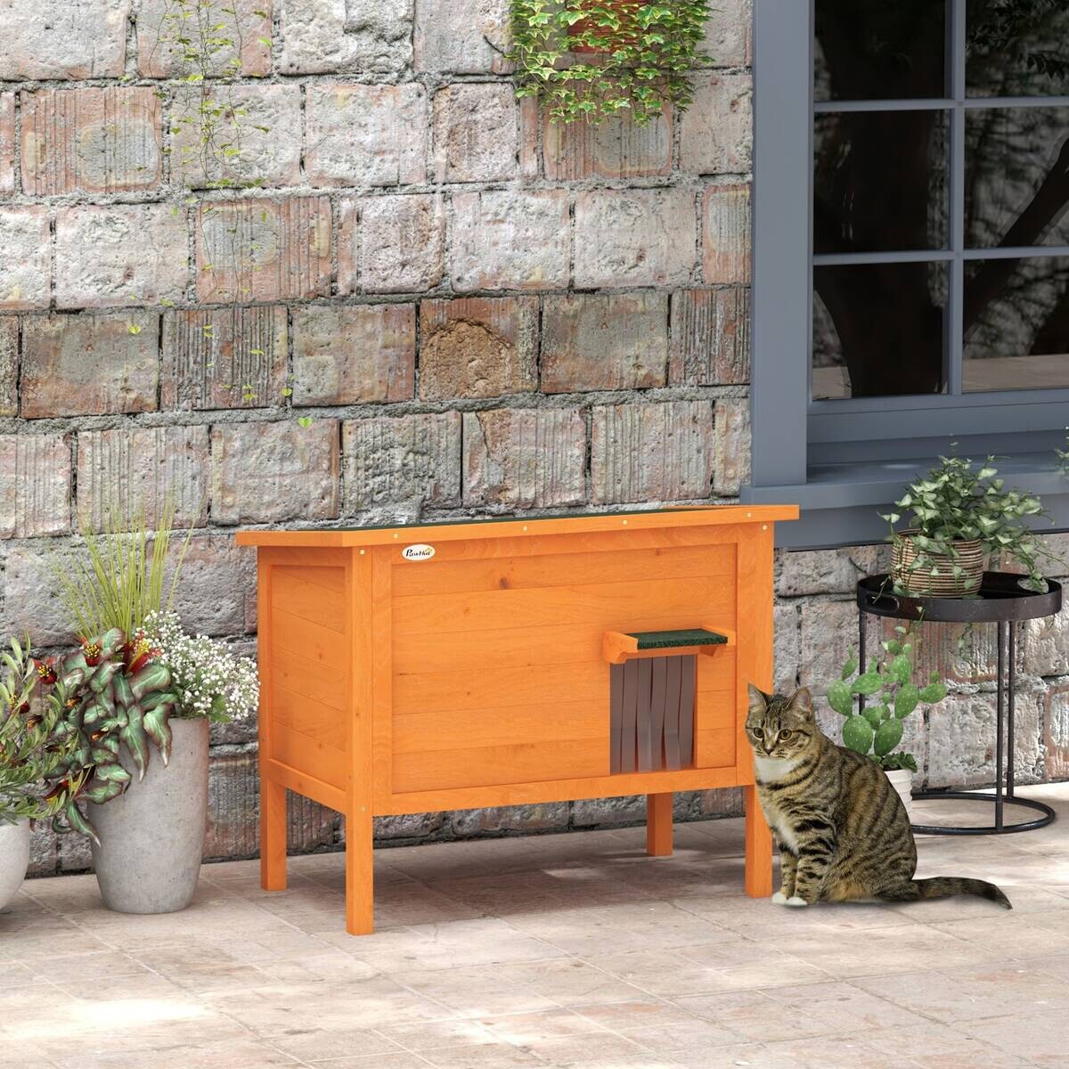 PawHut Katzenhütte orange Holz B/H/L: ca. 50x68,5x85 cm