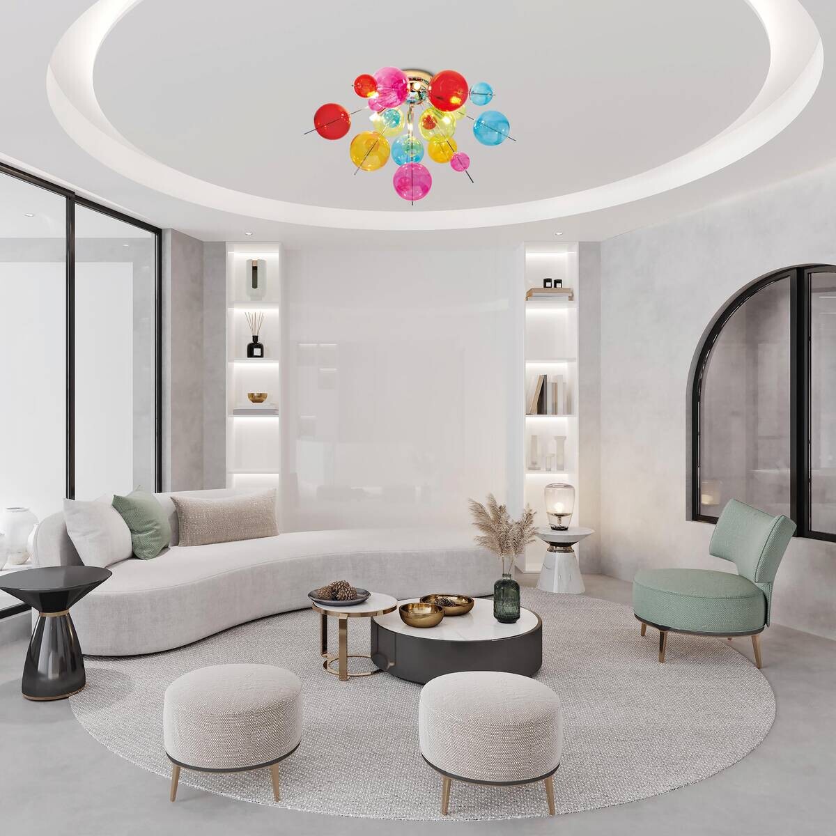 Näve Leuchten Deckenleuchte bunt Metall Glas B/H/T/D: ca. 57x38x57x57 cm G9 6 Brennstellen