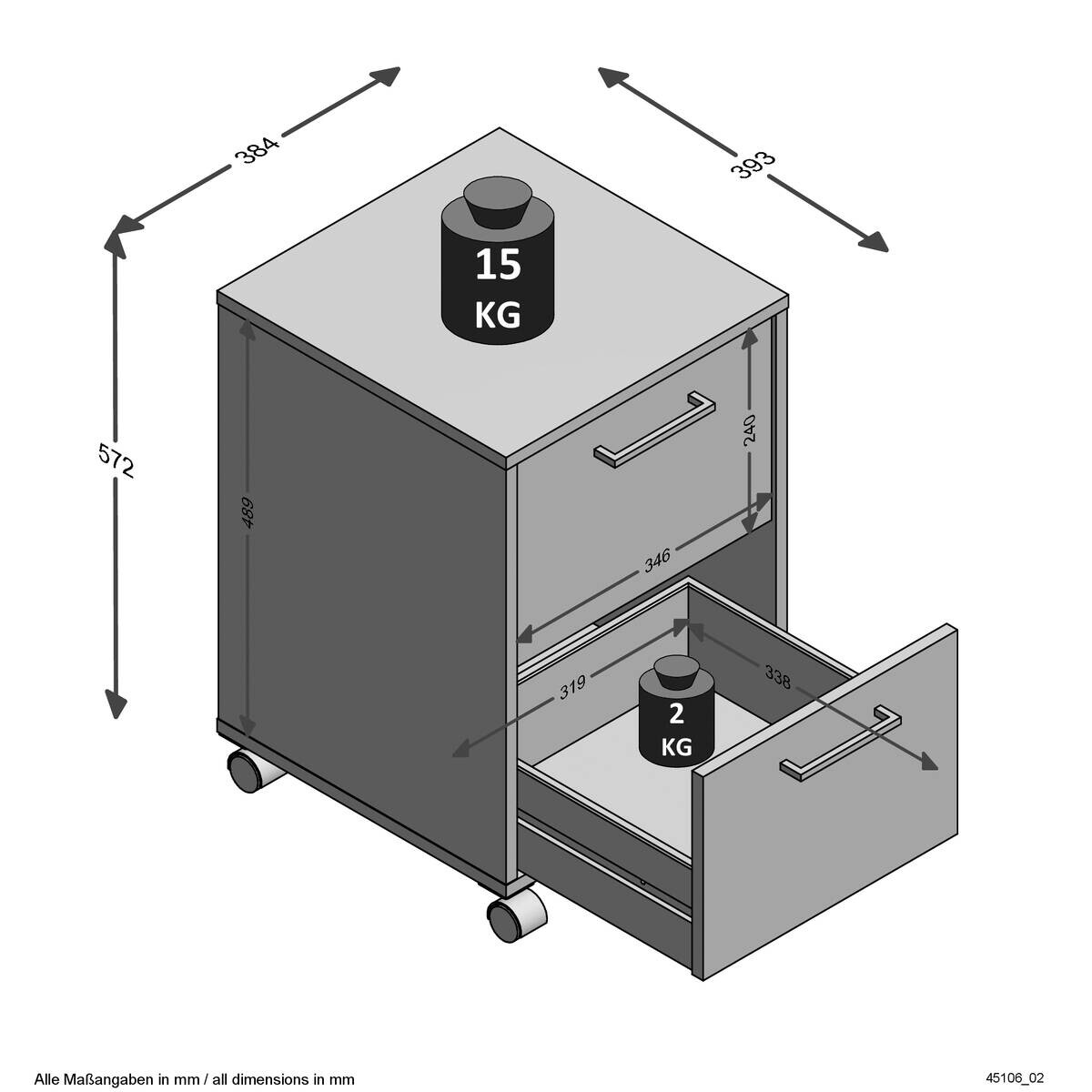 Rollcontainer Eiche Artisan Nachbildung B/H/T: ca. 38x57x39 cm