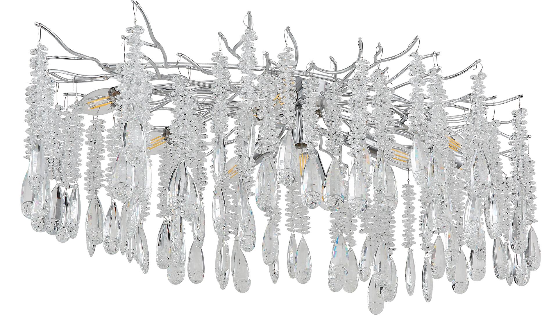 GLOBO Deckenleuchte klar silber Metall Glas B/H/L: ca. 55x45x100 cm E14 10 Brennstellen