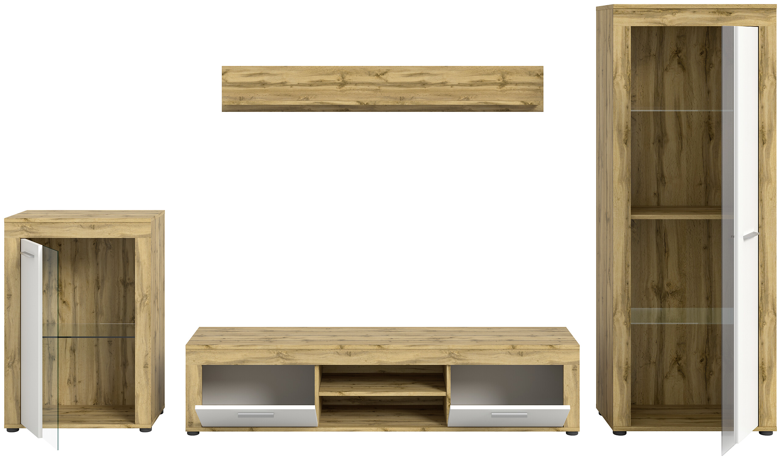 Wohnwand Jam Eiche Wotan Nachbildung weiß B/H/T: ca. 310x169x35 cm