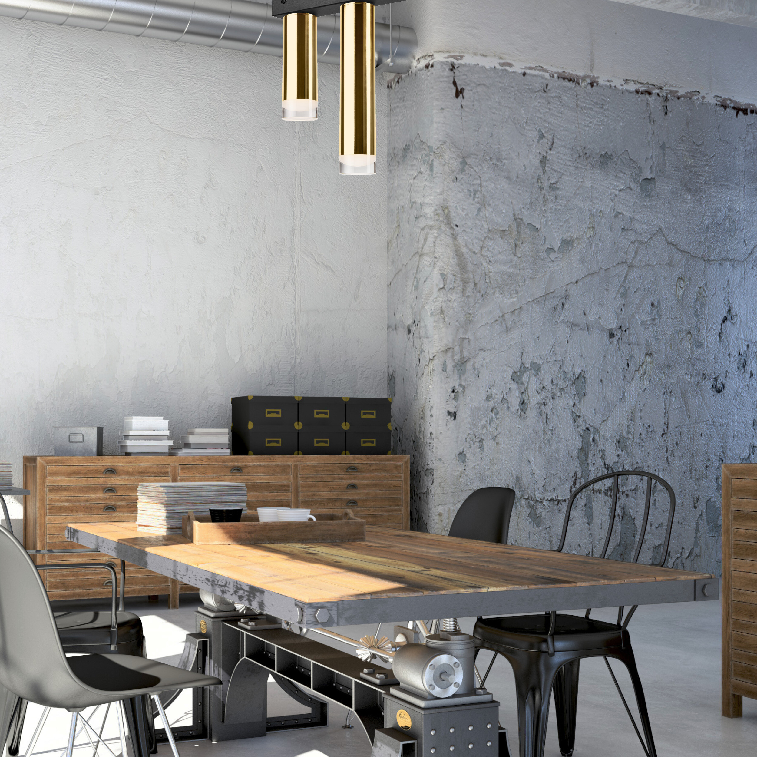 Lamkur Deckenleuchte schwarz Stahl B/H/L: ca. 8x31,5x50 cm E27 2 Brennstellen