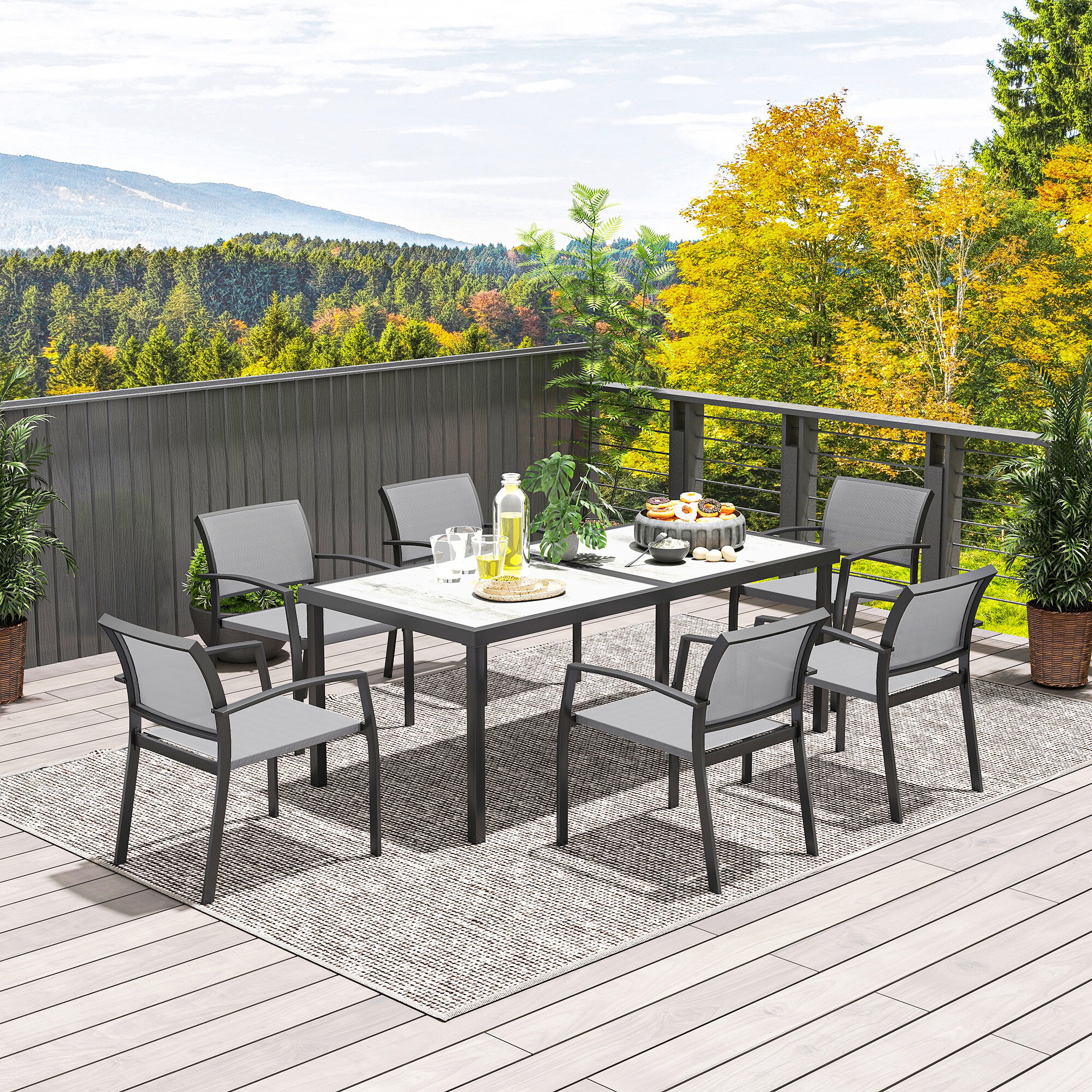 Outsunny Gartenmöbel-Set grau Kunststoff B/H/L: ca. 87x72x180 cm