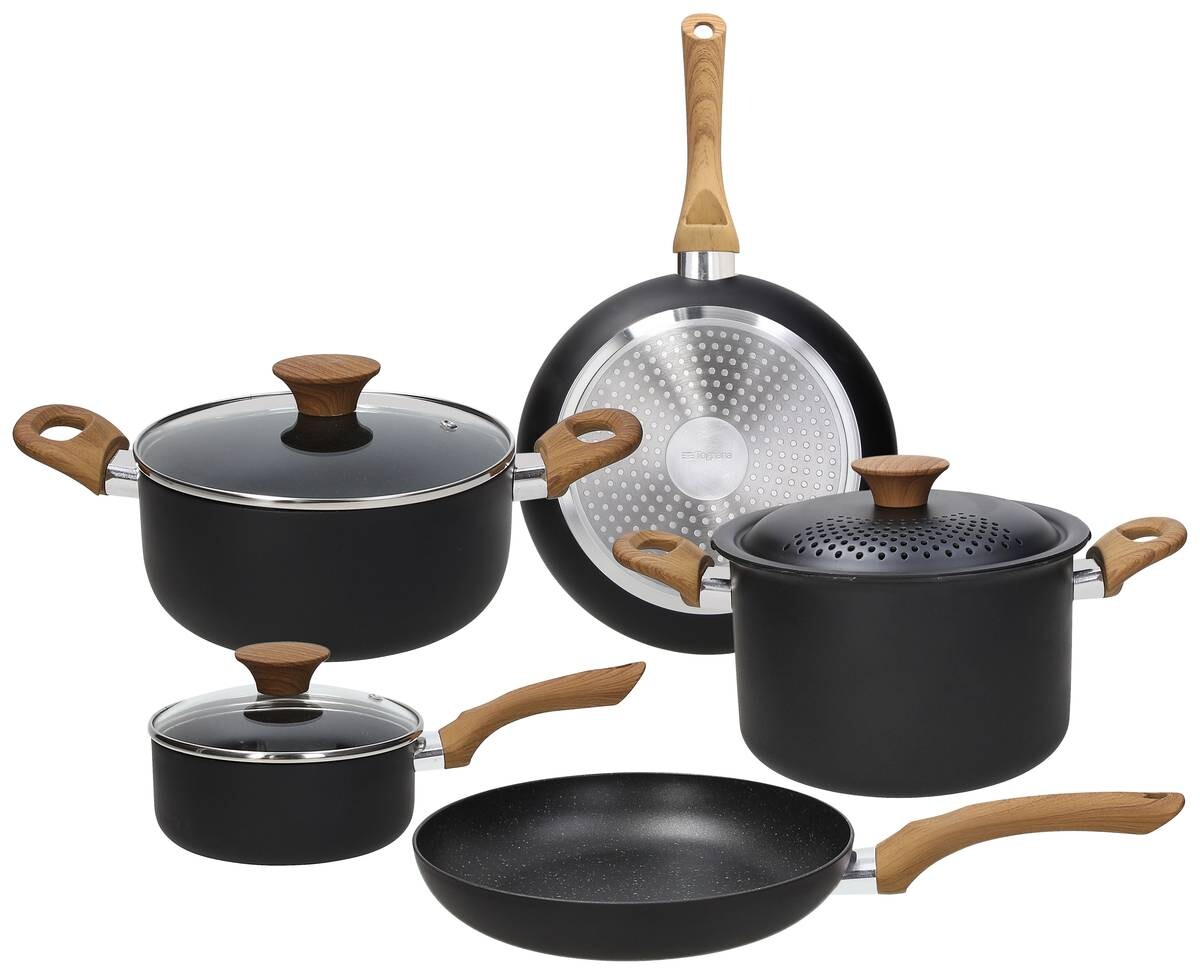 TOGNANA Topfset Grancucina Rock Wood schwarz Aluminium 8 tlg.
