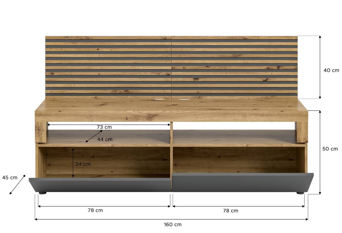 TV-Lowboard Okai anthrazit Eiche Artisan Nachbildung B/H/T: ca. 160x90x45 cm