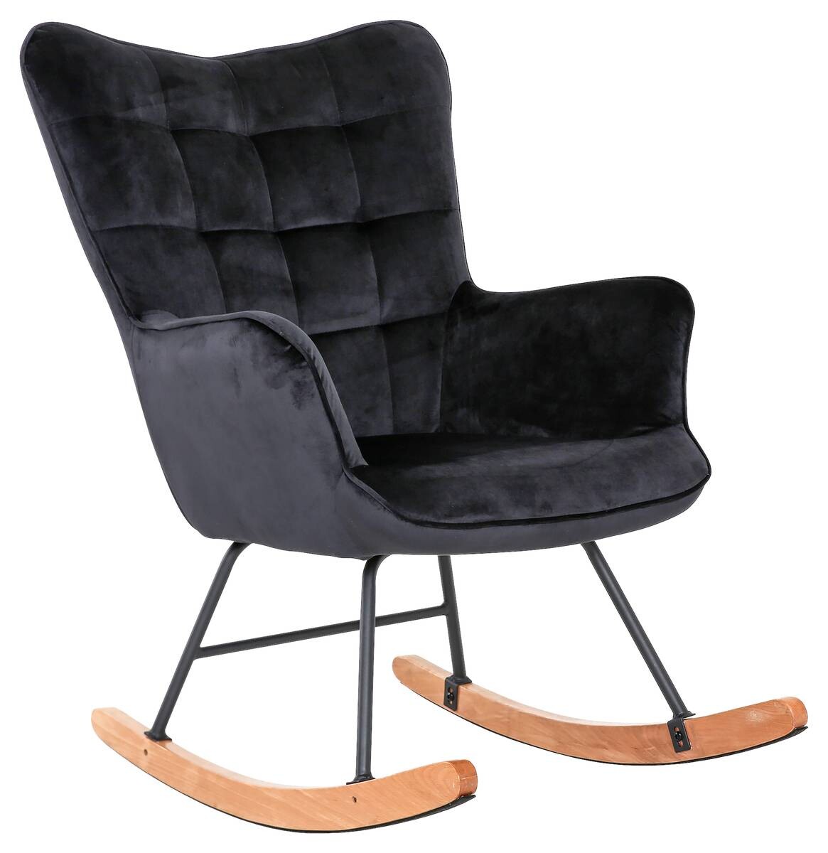 byLIVING Schaukelstuhl RICHIE schwarz schwarz natur Stoff Metall Buche B/H/T: ca. 72x92x92 cm