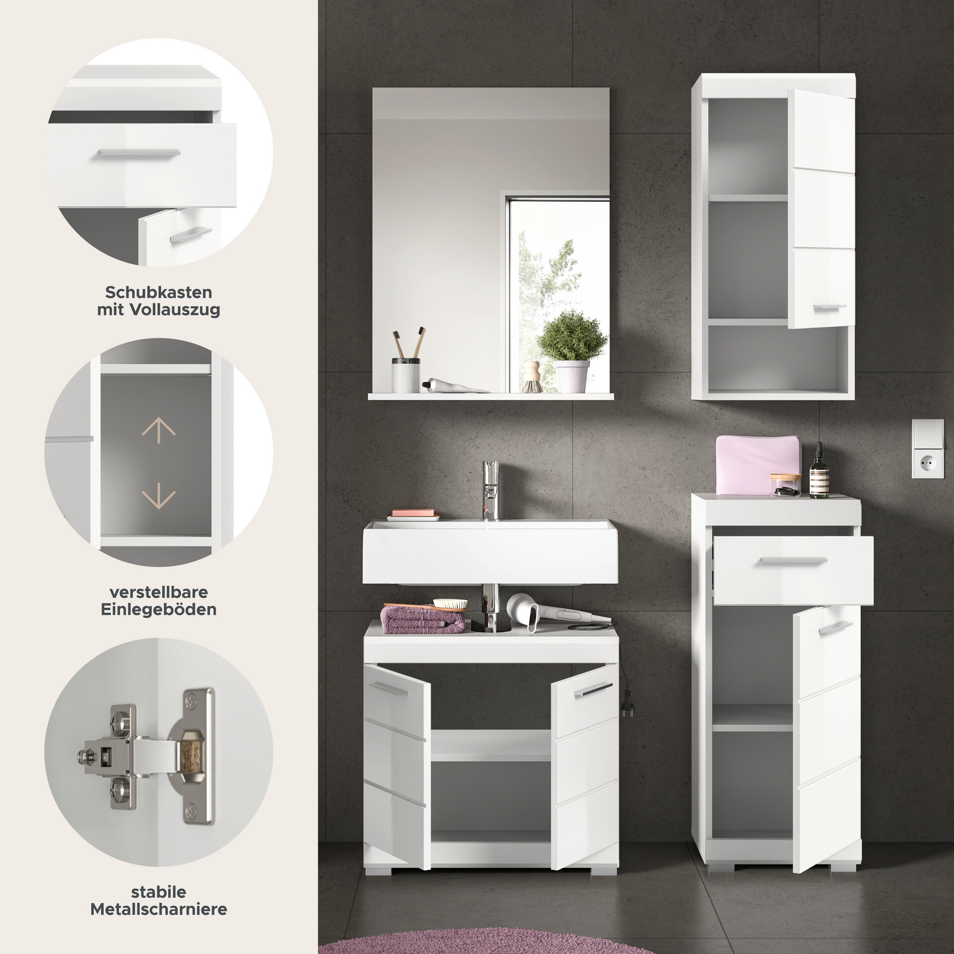 Badezimmer-Set Scout weiß weiß Hochglanz B/H/T: ca. 112x191x34 cm