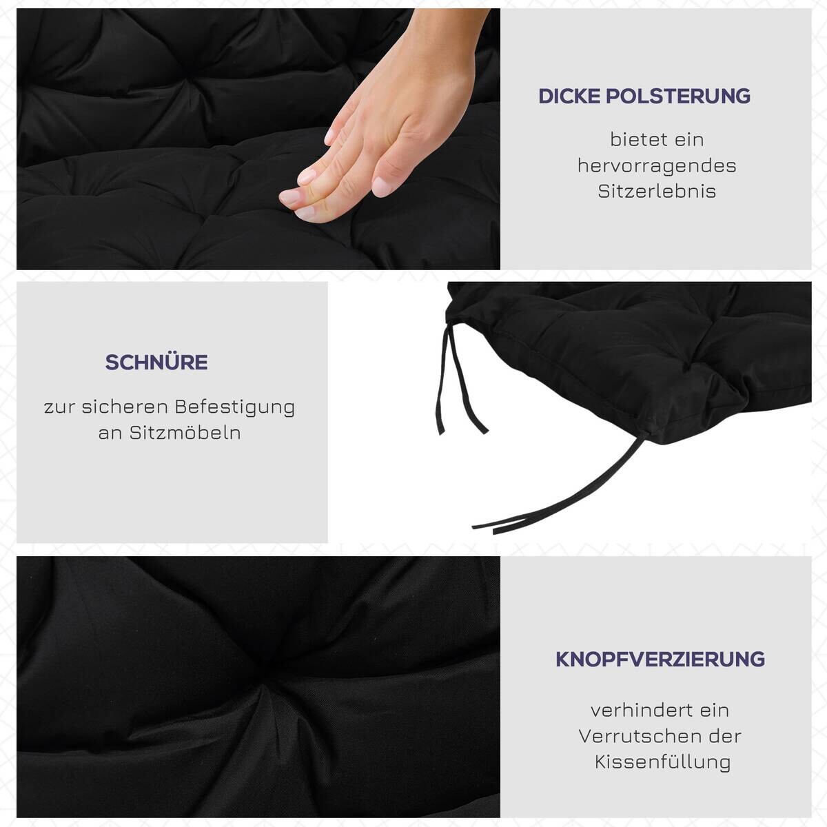 Outsunny Bankauflage schwarz Schaumstoff B/H/L: ca. 98x8x100 cm