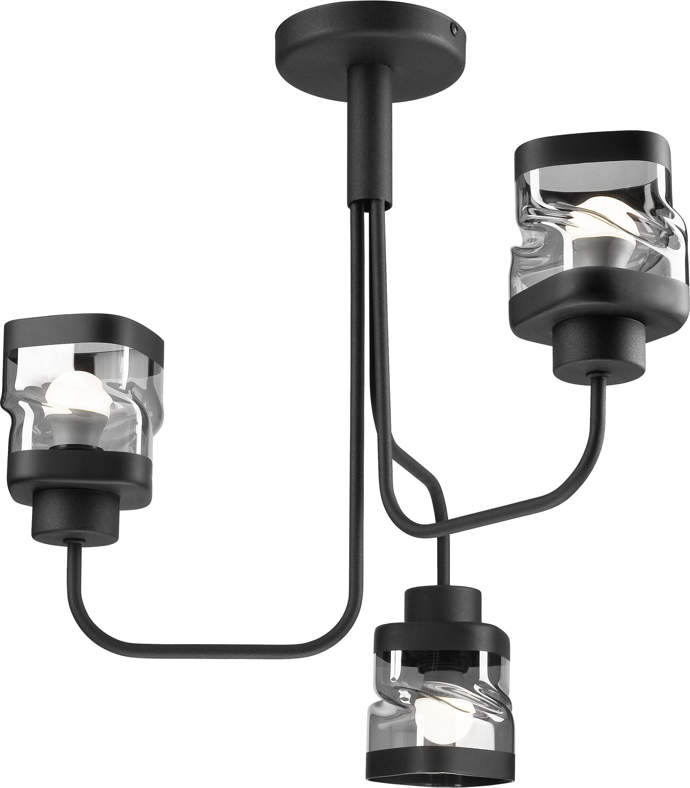 Lamkur Kronleuchter schwarz Stahl Glas B/H/L: ca. 44x40x40 cm E27 3 Brennstellen