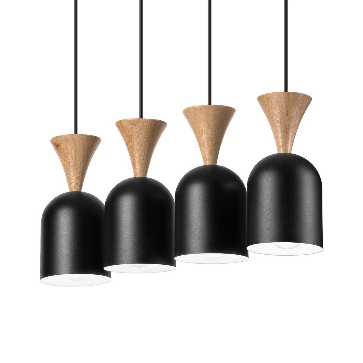 Lamkur Hängeleuchte Eiche schwarz Stahl Holz B/H/L: ca. 11x84x57 cm E27 4 Brennstellen