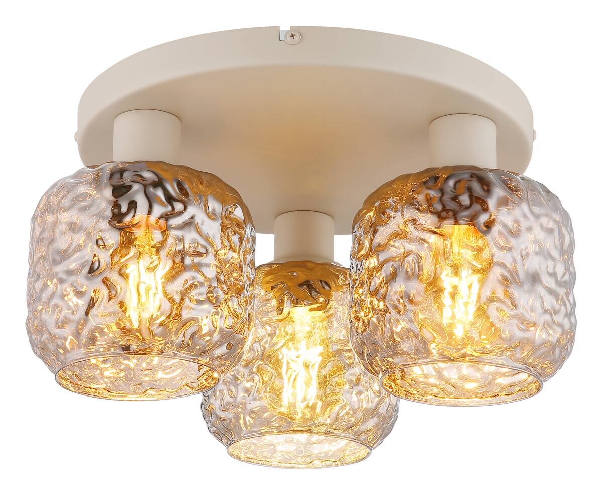 GLOBO Deckenleuchte Rauch beige Glas Metall B/H/L: ca. 34x27,5x34 cm 3 Brennstellen