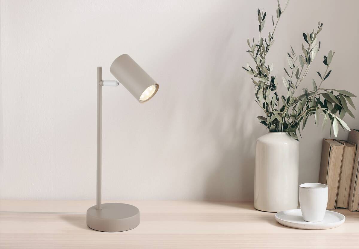 GLOBO Tischleuchte sand weiß Metall B/H: ca. 13,2x35 cm GU10 1 Brennstellen