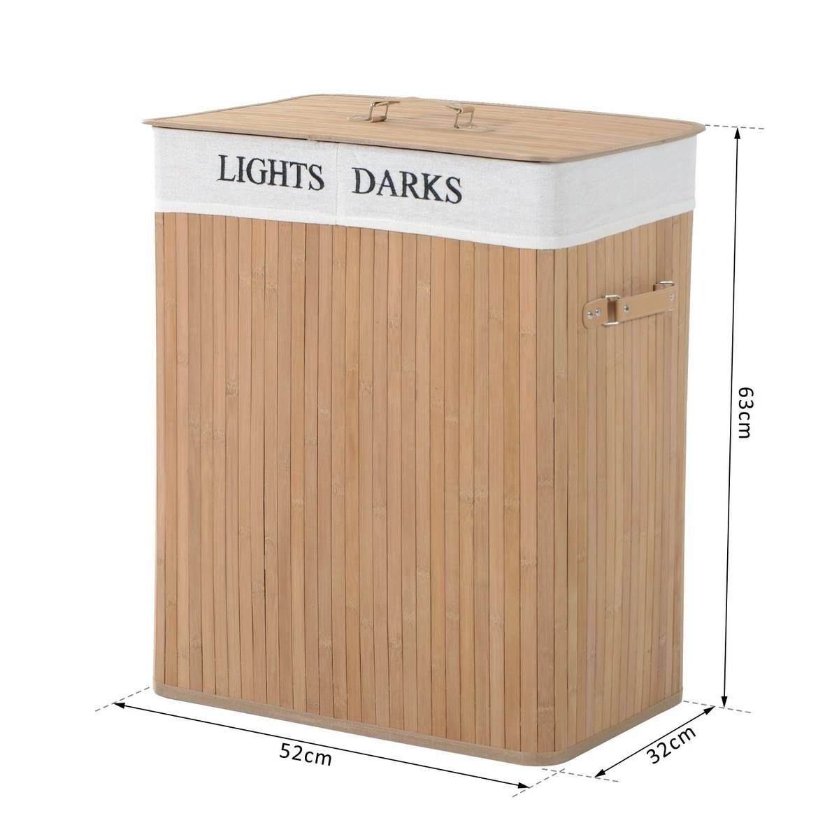 HOMCOM Wäschekorb mit 2 Tragegriffen natur Bambus Stoff Kunststoff B/H/L: ca. 32x63x52 cm