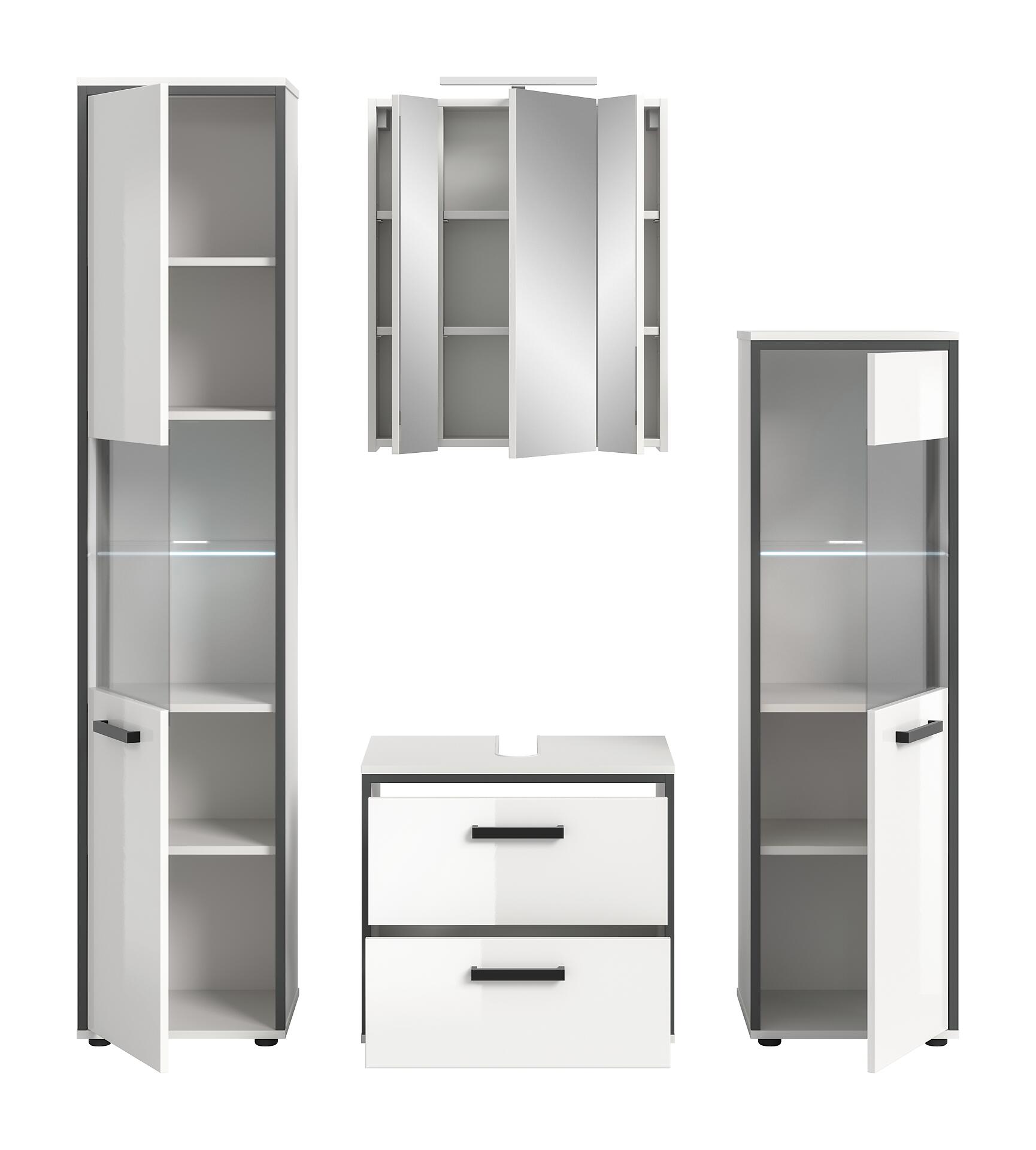 Badblock KOJAK weiß Hochglanz anthrazit grau B/H/T: ca. 171x188x37 cm