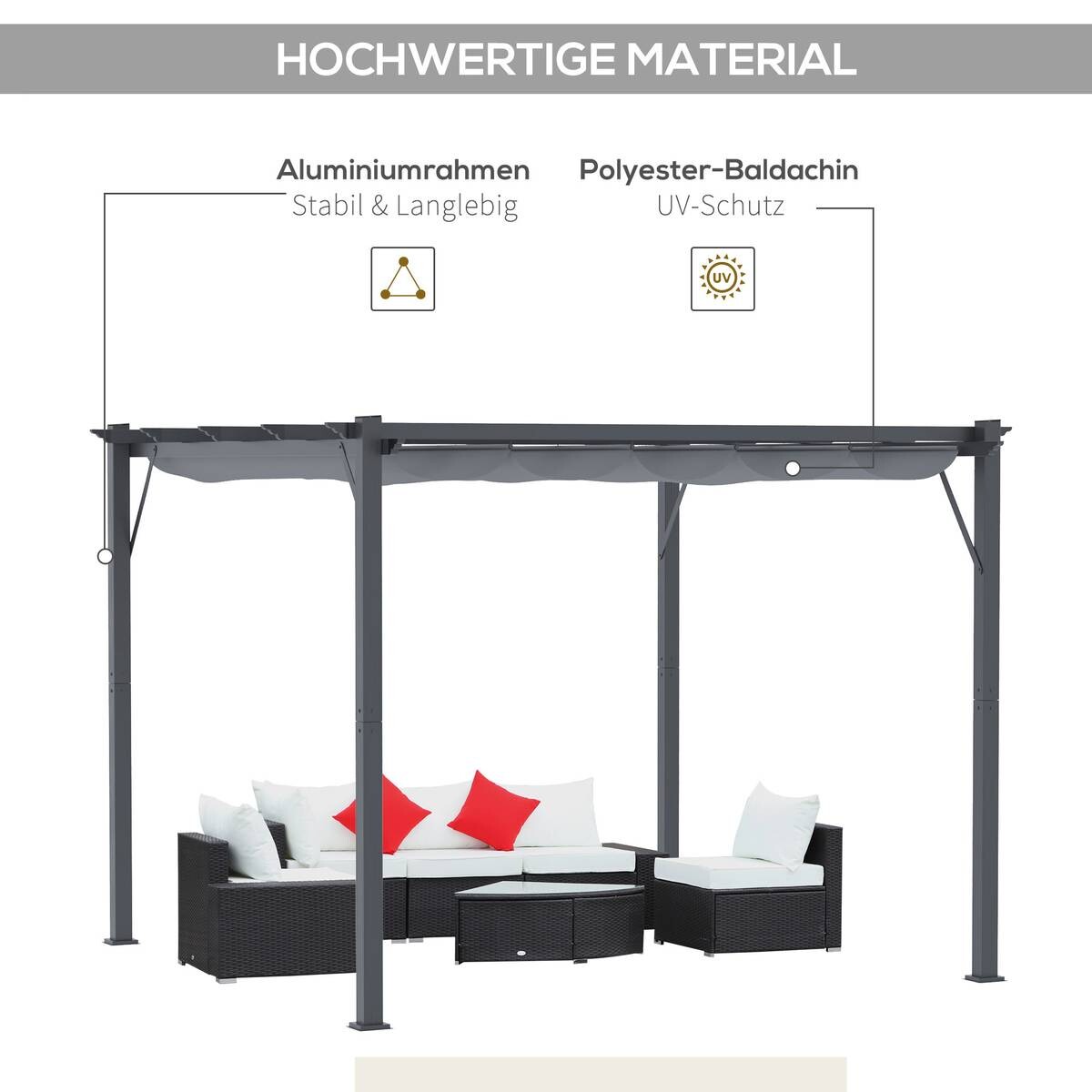 Outsunny Pergola mit Schiebedach grau Aluminium B/H/L: ca. 300x223x300 cm